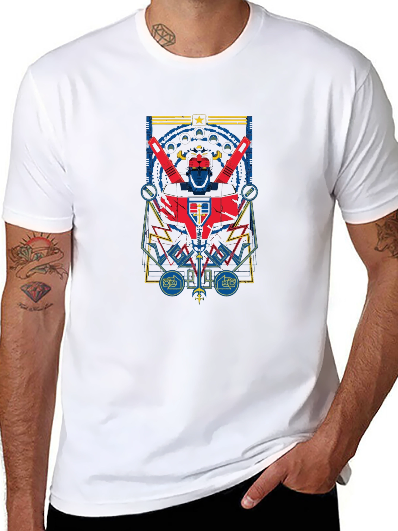 Retro Robot Graphic Print Black T-Shirt
