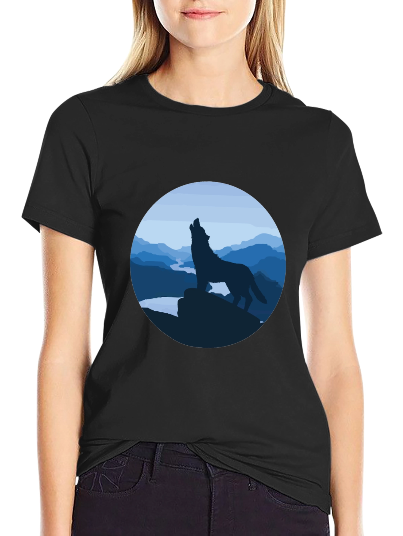 Wolf Howling Graphic Tee - Black