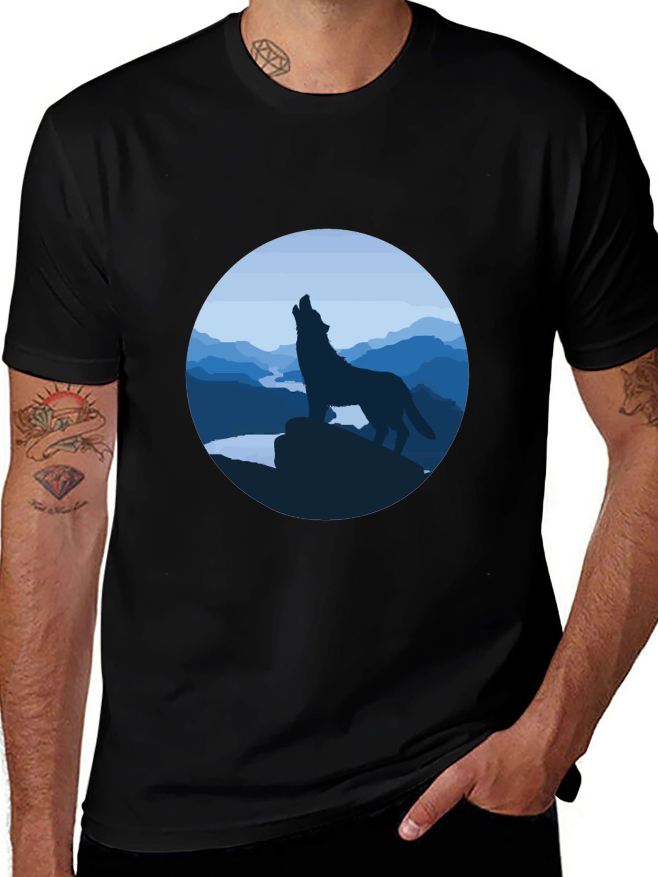 Wolf Howling Graphic Tee - Black