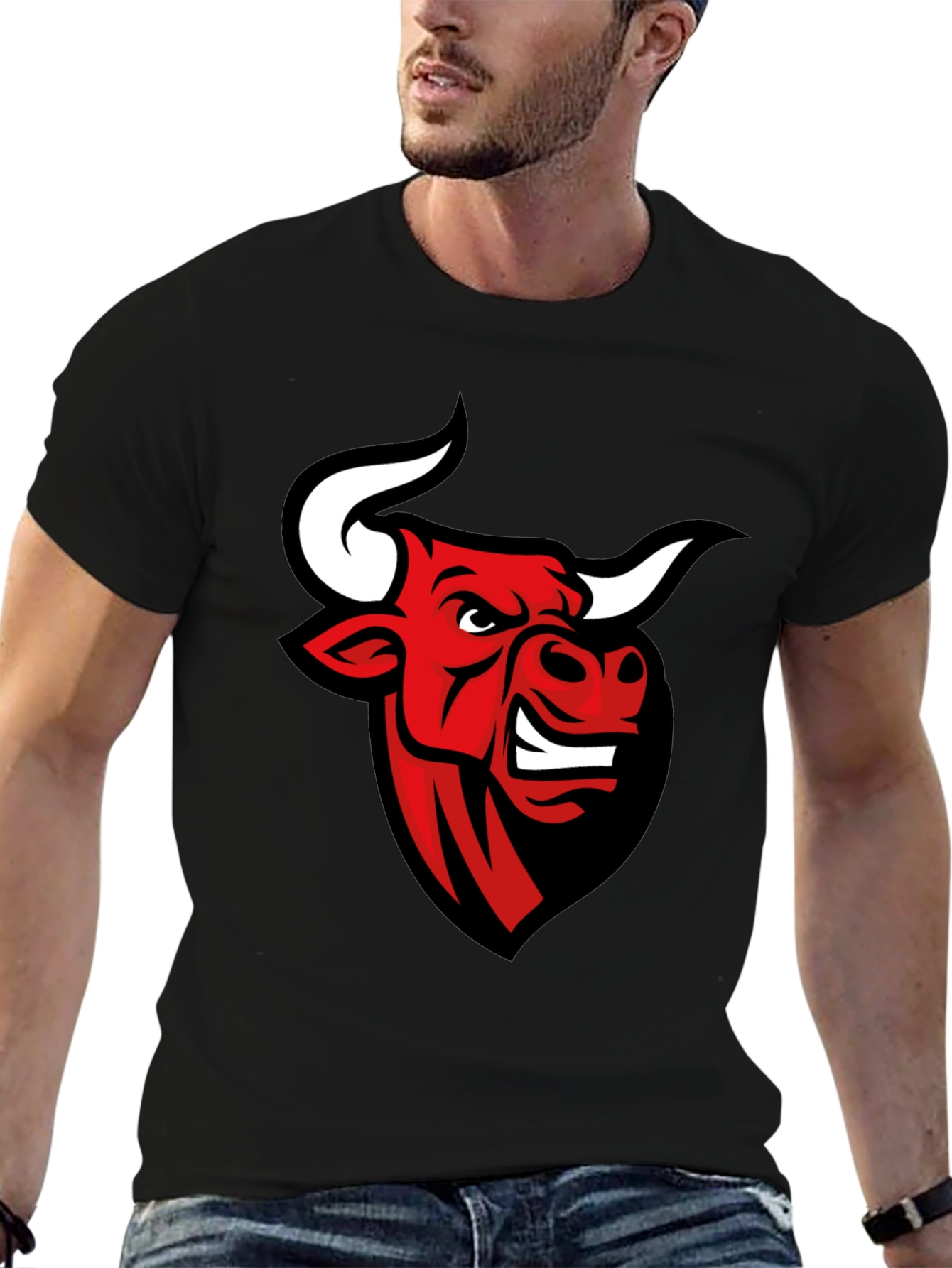 Black T-shirt with Bull Graphic