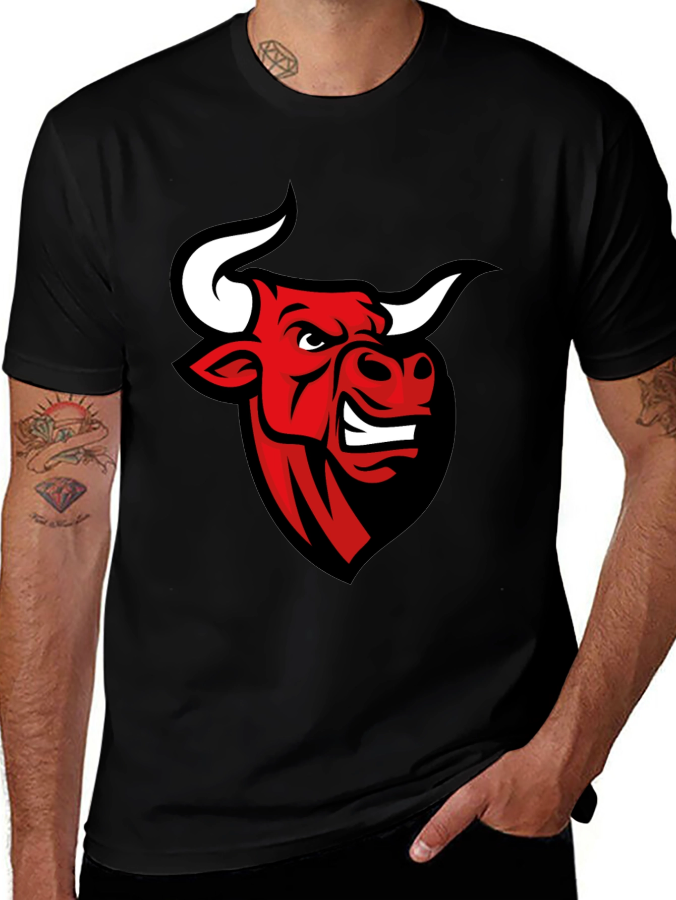 Black T-shirt with Bull Graphic