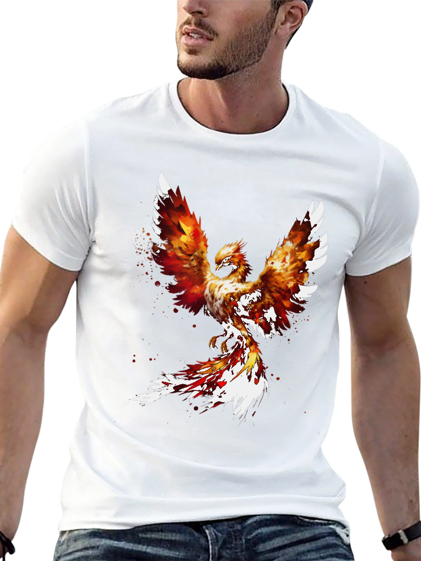 Fiery Phoenix Graphic Tee - Black Cotton Blend