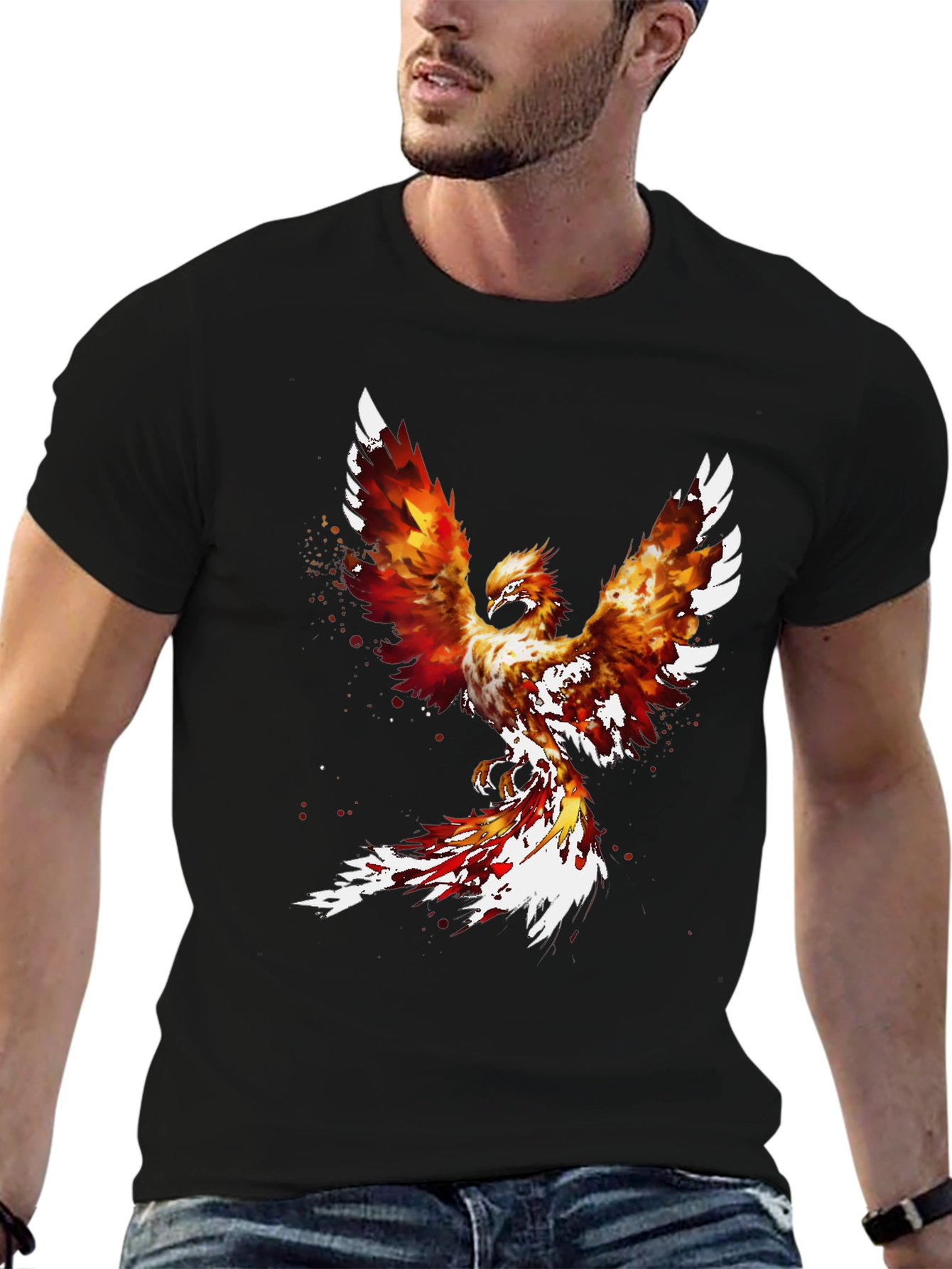 Fiery Phoenix Graphic Tee - Black Cotton Blend