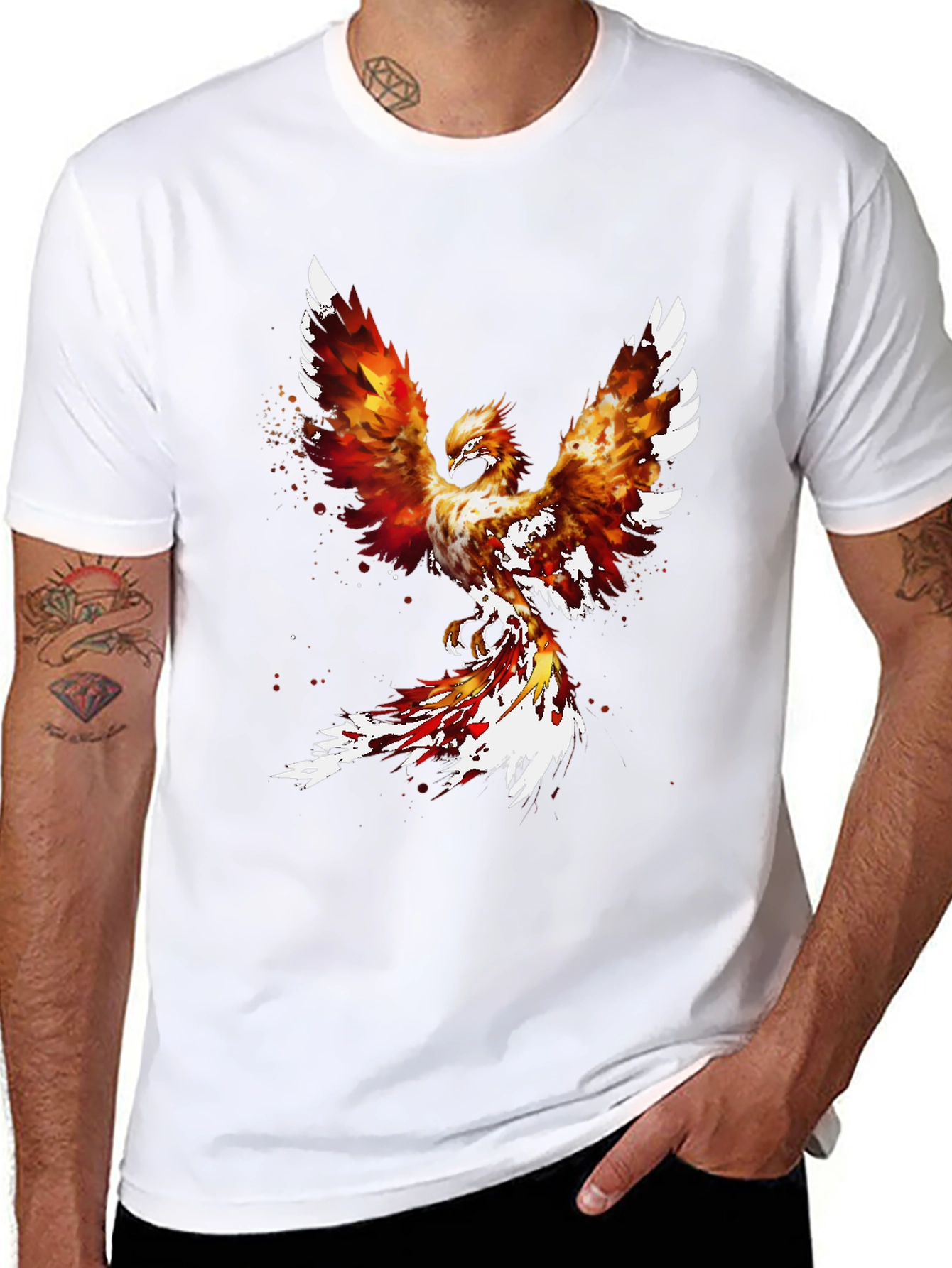Fiery Phoenix Graphic Tee - Black Cotton Blend