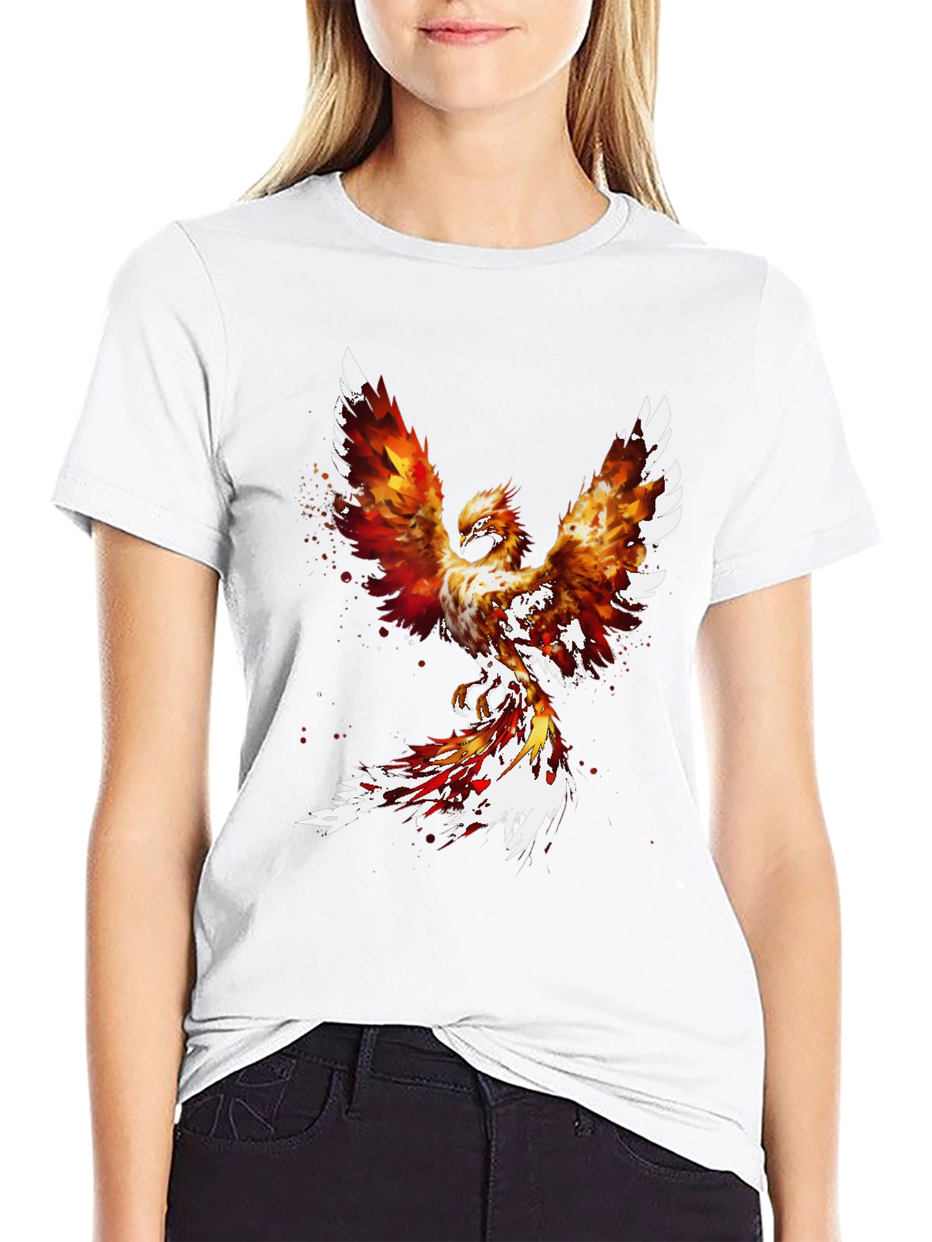 Fiery Phoenix Graphic Tee - Black Cotton Blend