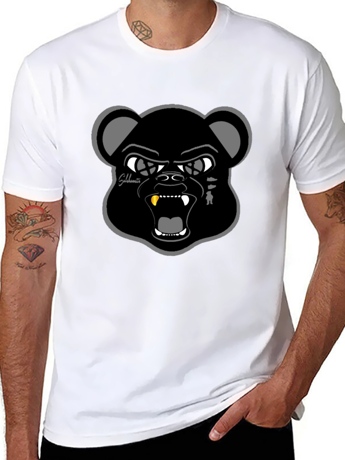 Black T-Shirt with Bold Bear Graphic