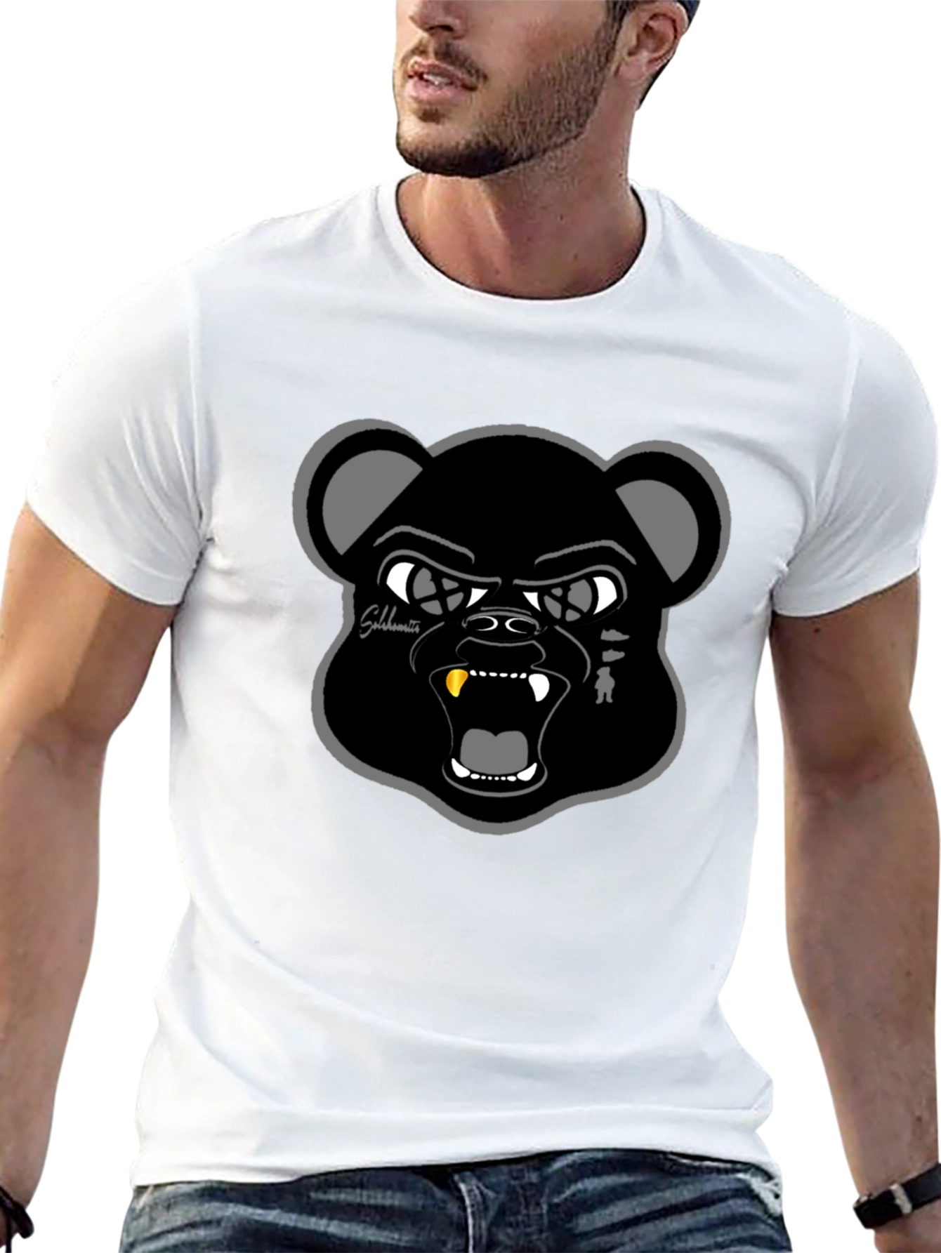 Black T-Shirt with Bold Bear Graphic