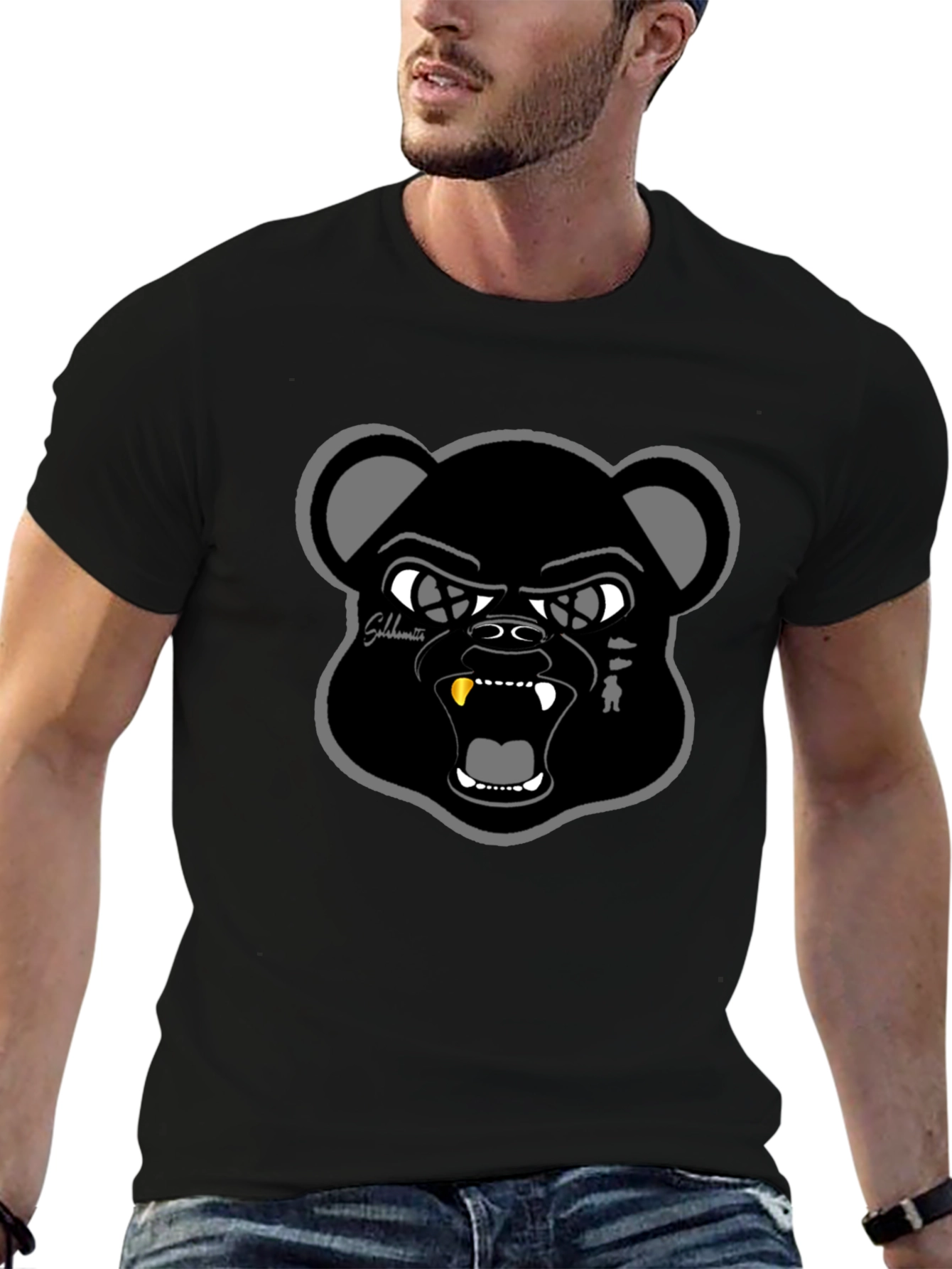 Black T-Shirt with Bold Bear Graphic