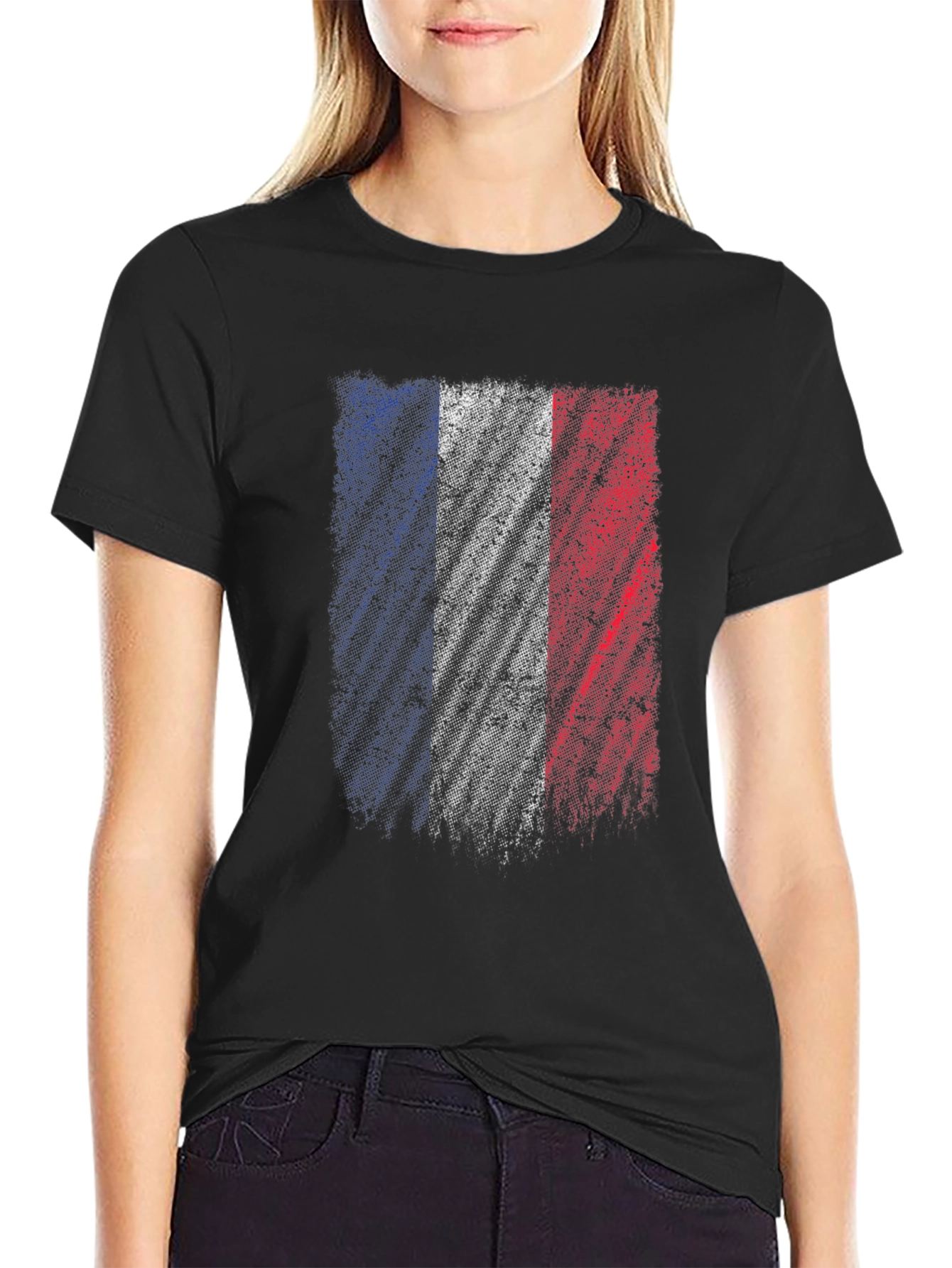 France Flag Graphic T-Shirt - Distressed Design