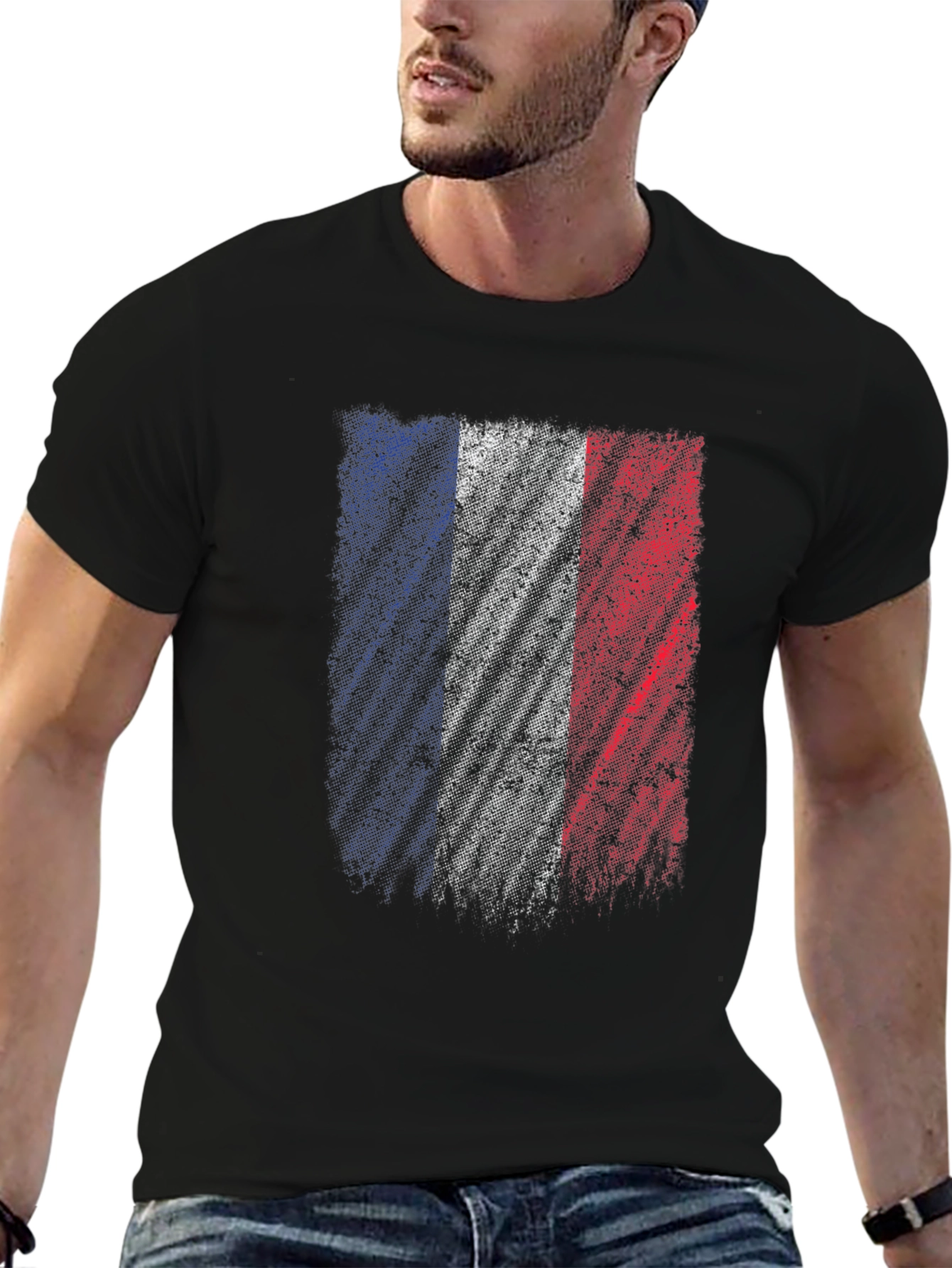 France Flag Graphic T-Shirt - Distressed Design