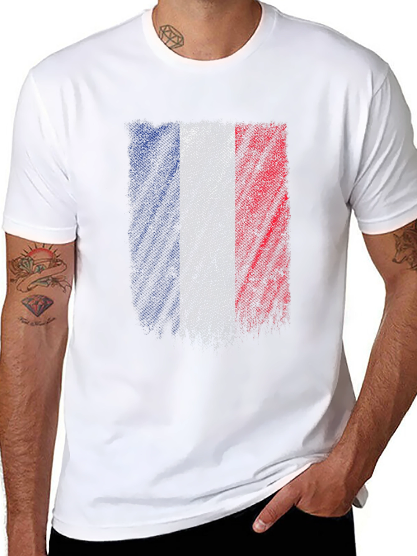 France Flag Graphic T-Shirt - Distressed Design
