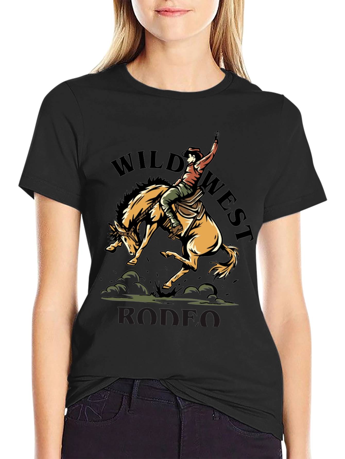 Wild West Rodeo Graphic T-Shirt - Black Cotton Tee