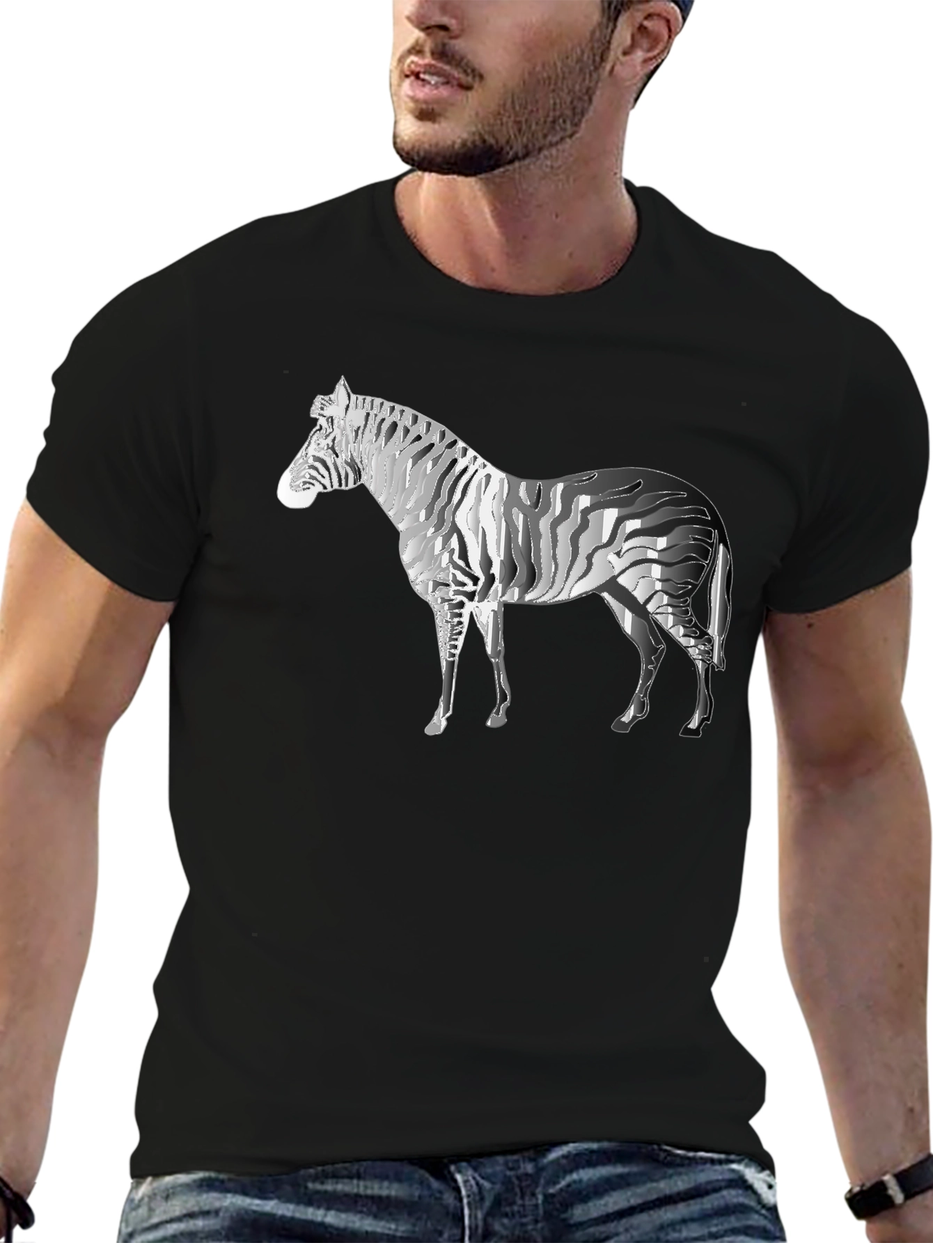 Zebra Graphic Tee - Stylish Mens Black T-Shirt