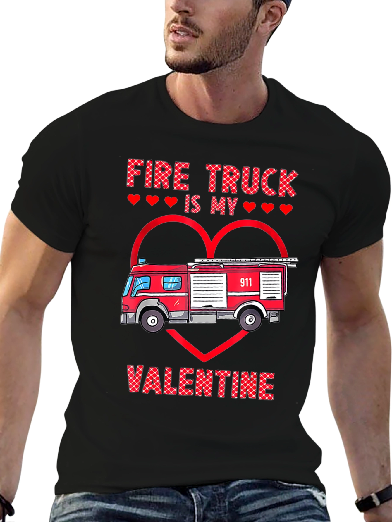 Fire Truck Valentines Day Graphic Tee