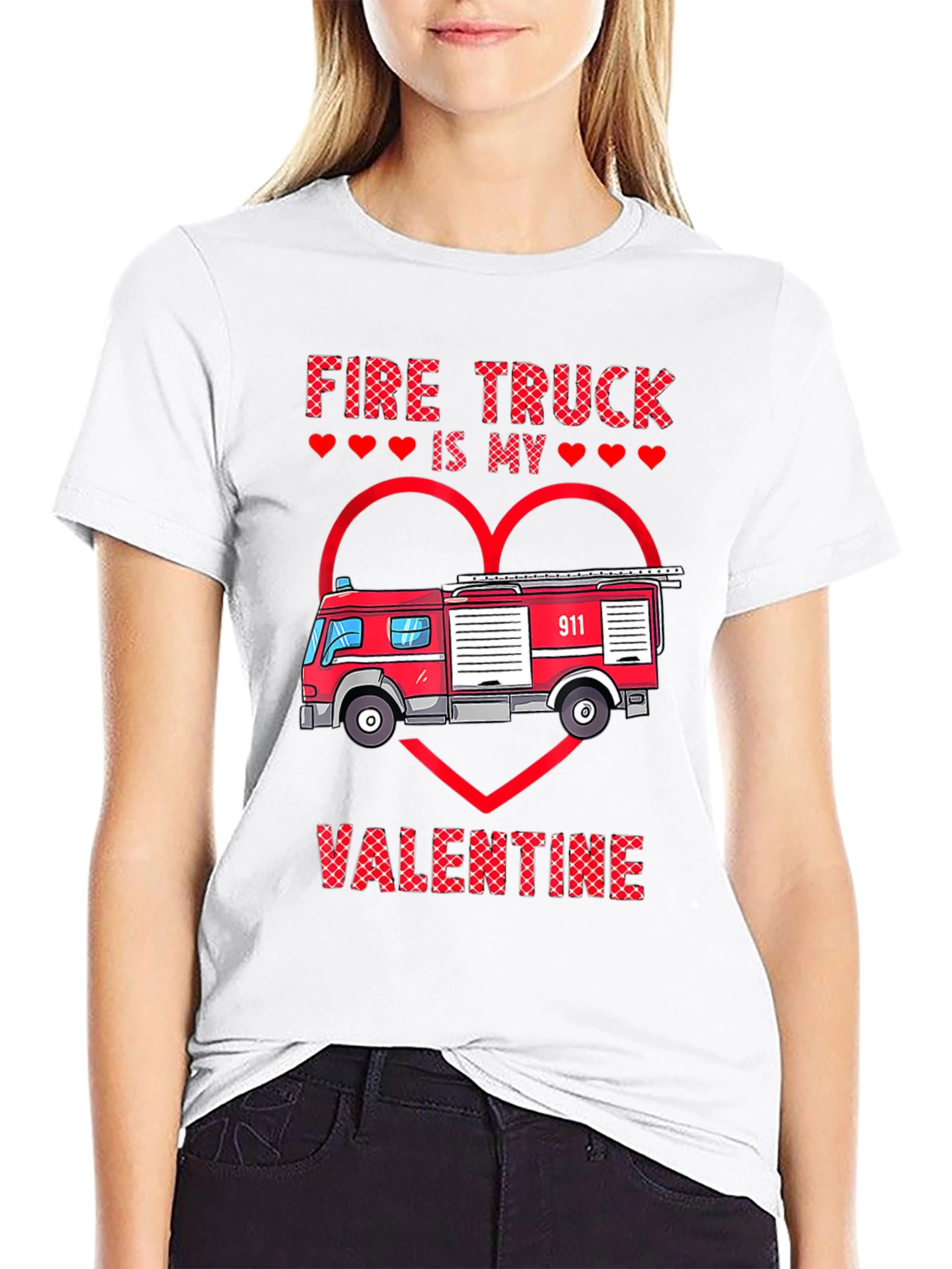 Fire Truck Valentines Day Graphic Tee