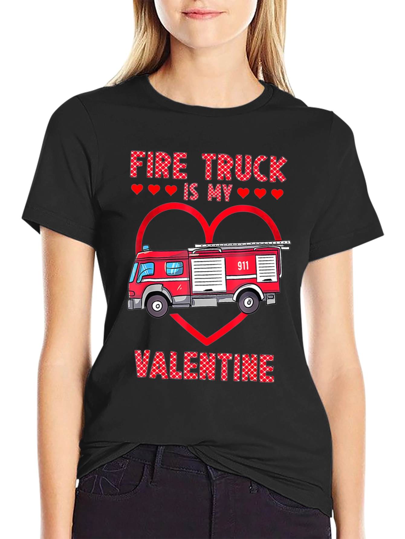 Fire Truck Valentines Day Graphic Tee