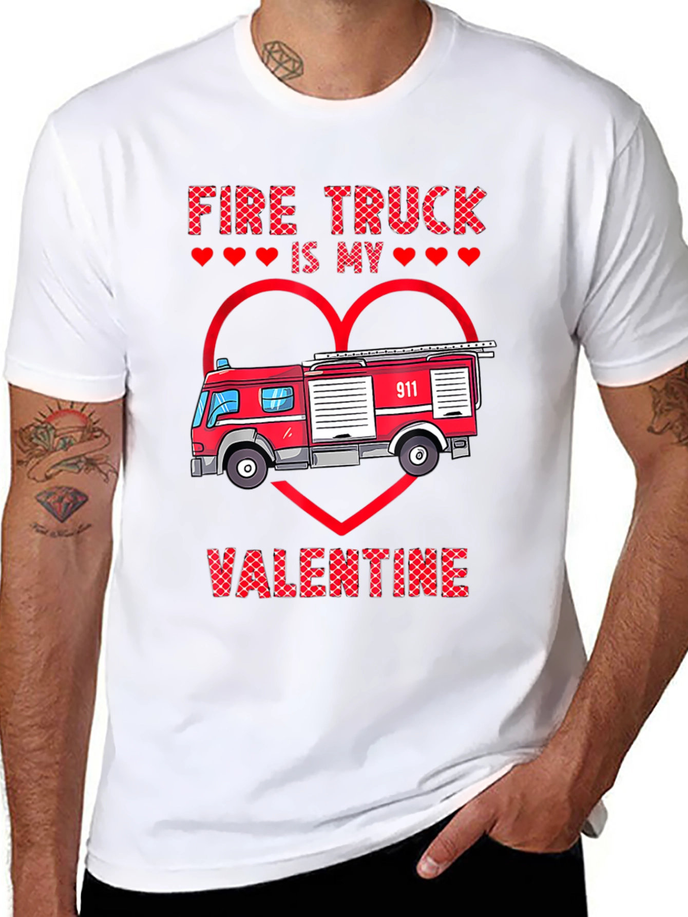 Fire Truck Valentines Day Graphic Tee