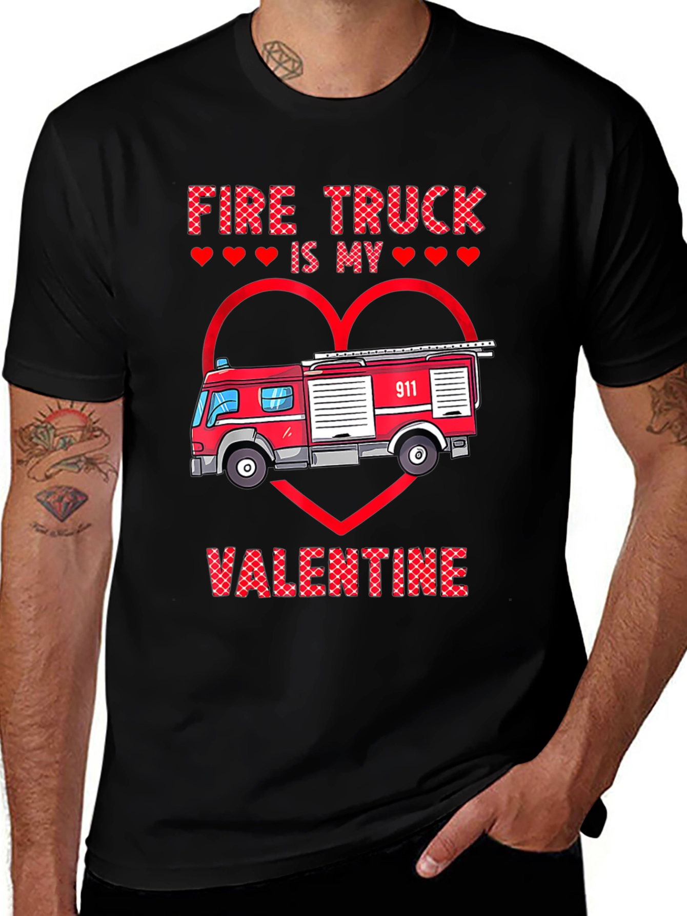 Fire Truck Valentines Day Graphic Tee