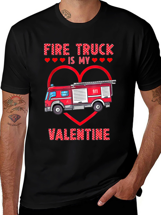 Fire Truck Valentines Day Graphic Tee