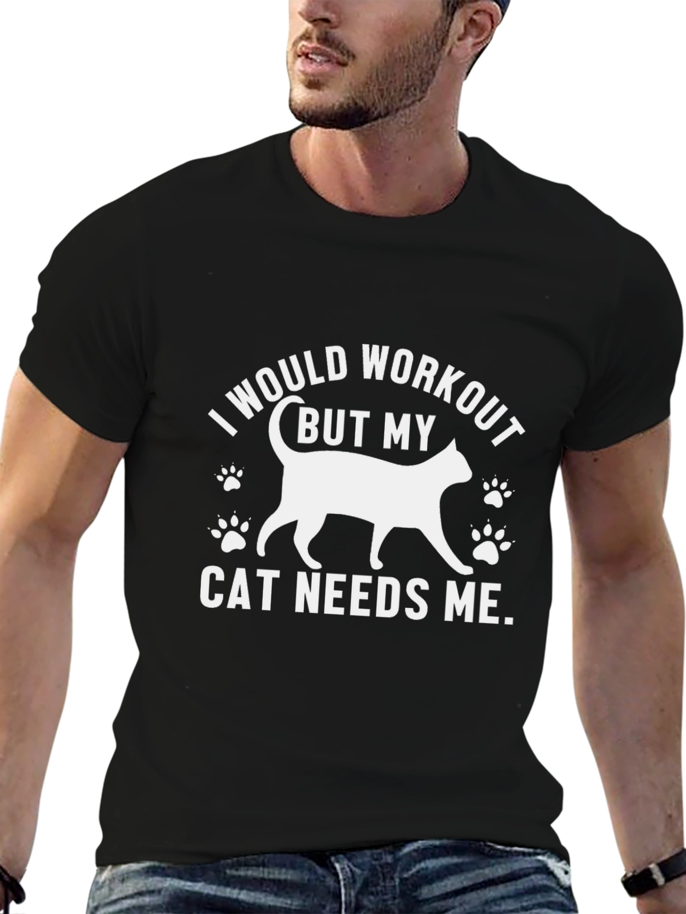 Funny Cat Workout T-Shirt - Cat Needs Me
