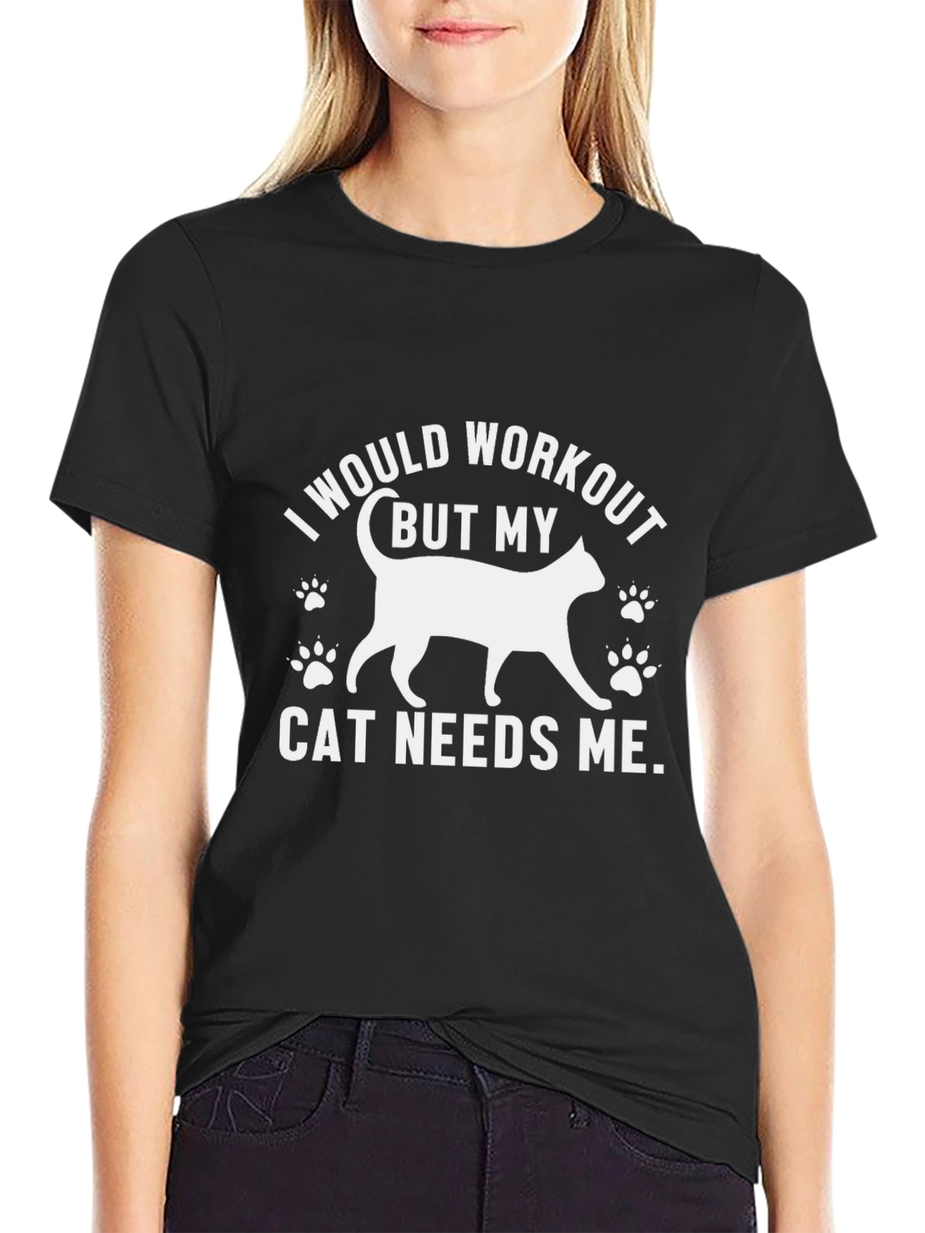 Funny Cat Workout T-Shirt - Cat Needs Me