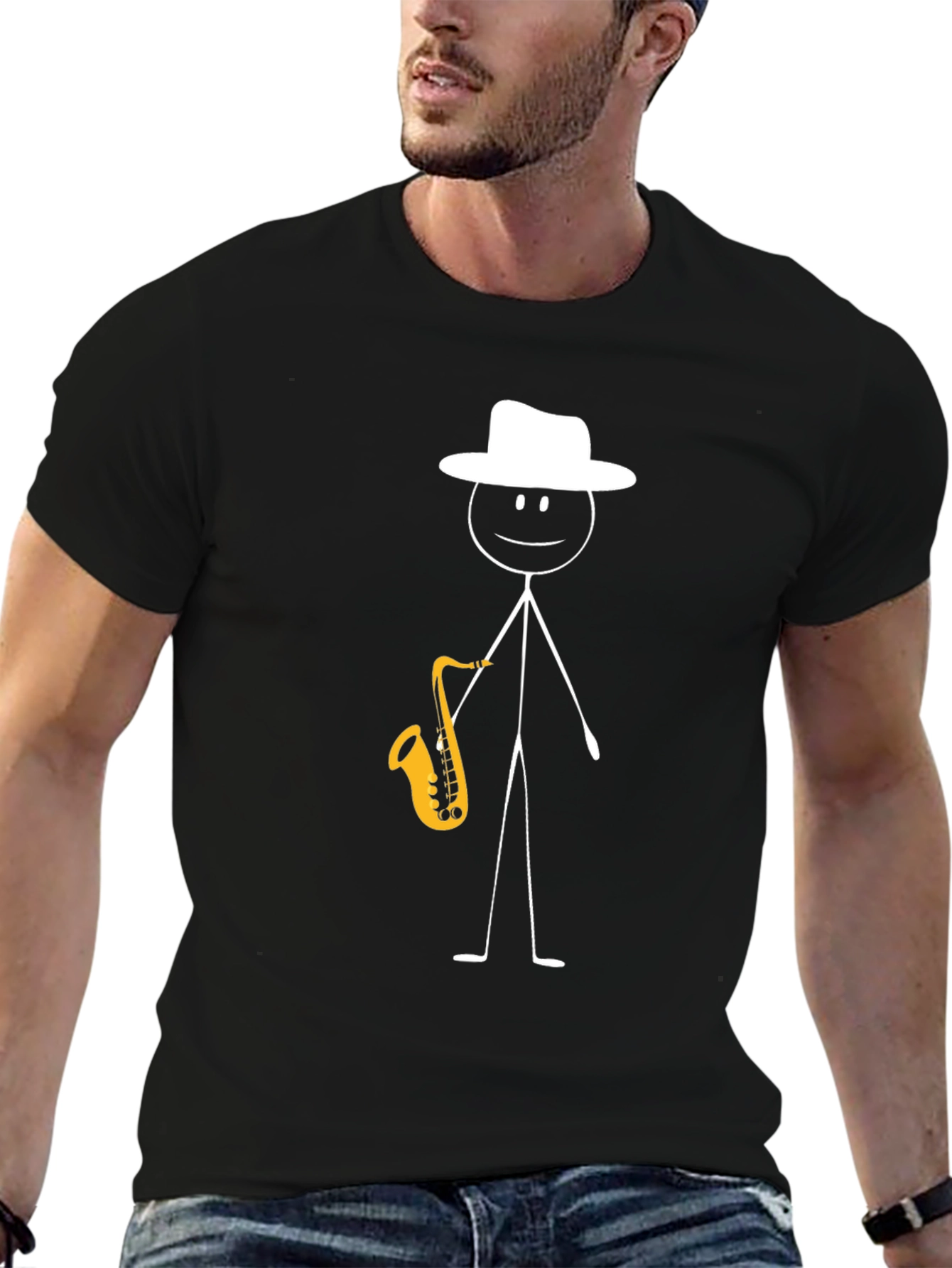 Jazz Man Graphic Tee - Black Cotton T-Shirt
