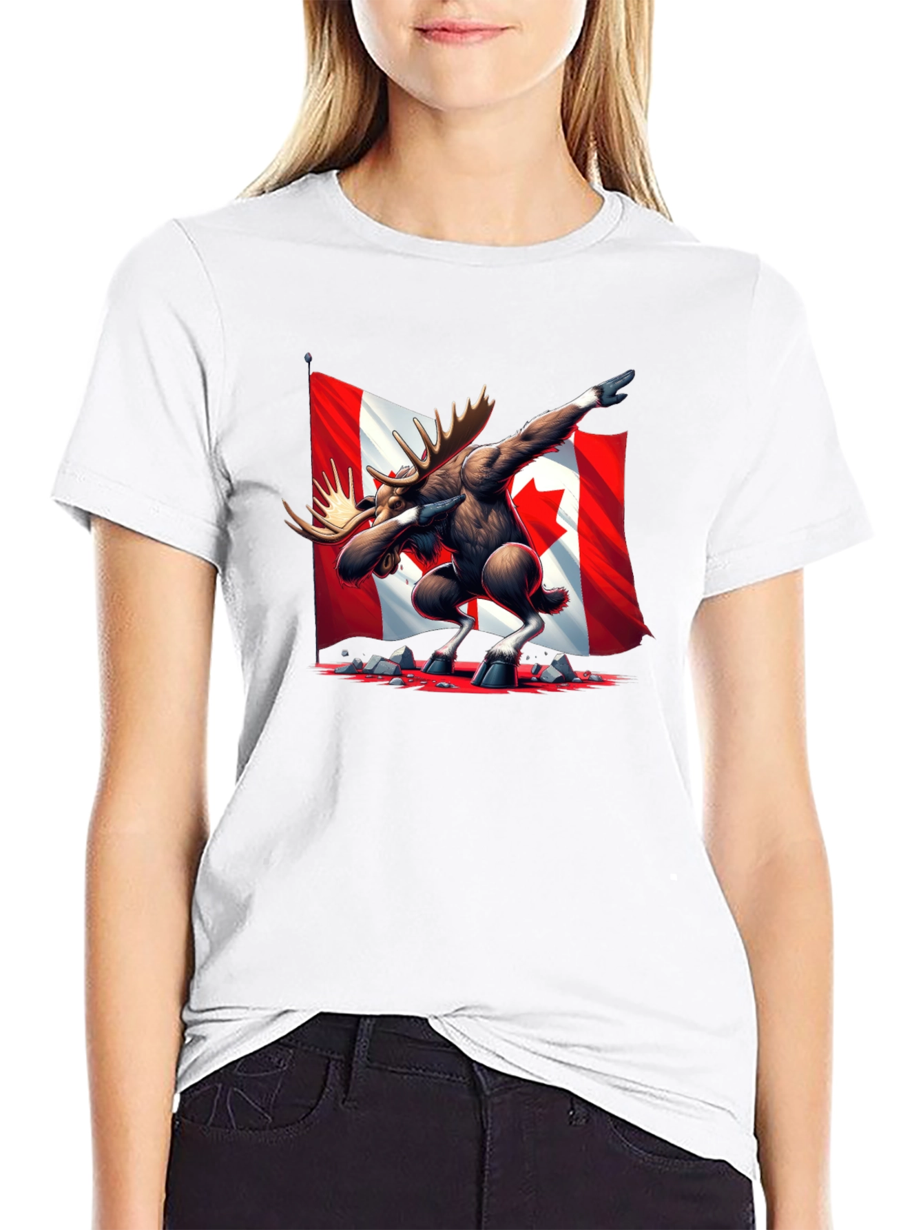 Dabbing Moose Canada Flag T-Shirt