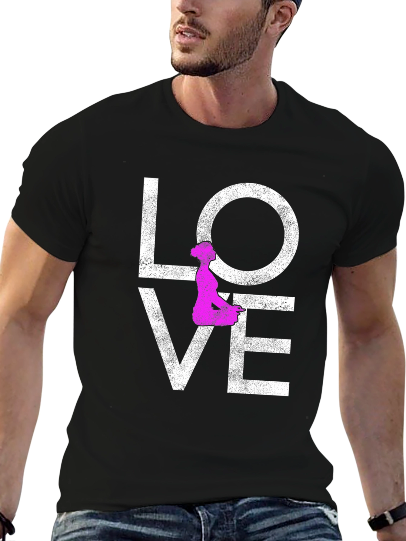 Love Yoga T-Shirt - Pink Silhouette Design