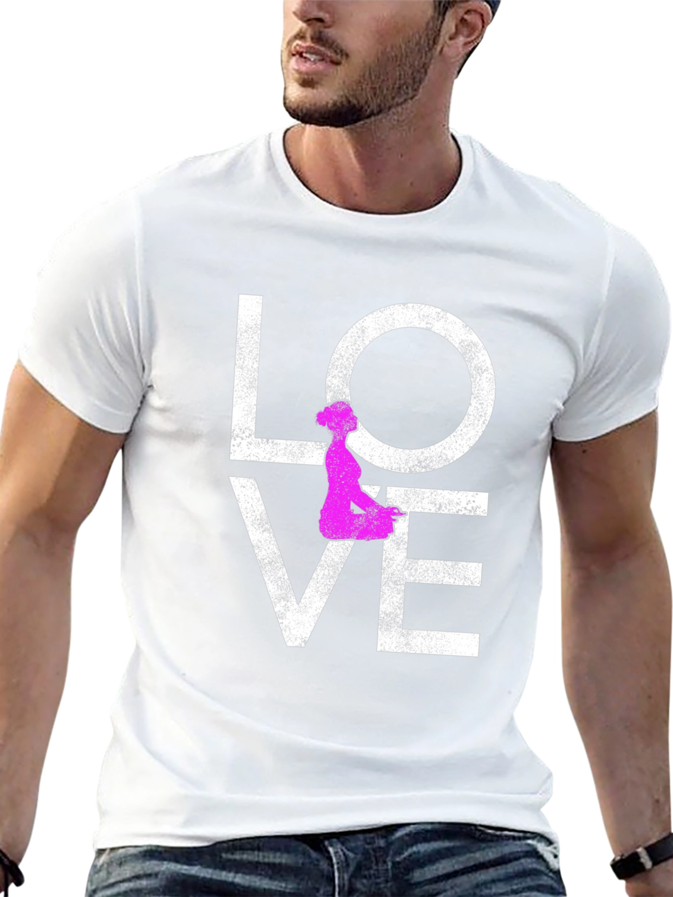 Love Yoga T-Shirt - Pink Silhouette Design