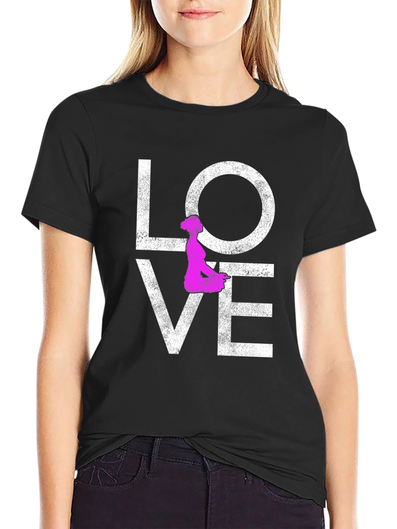 Love Yoga T-Shirt - Pink Silhouette Design