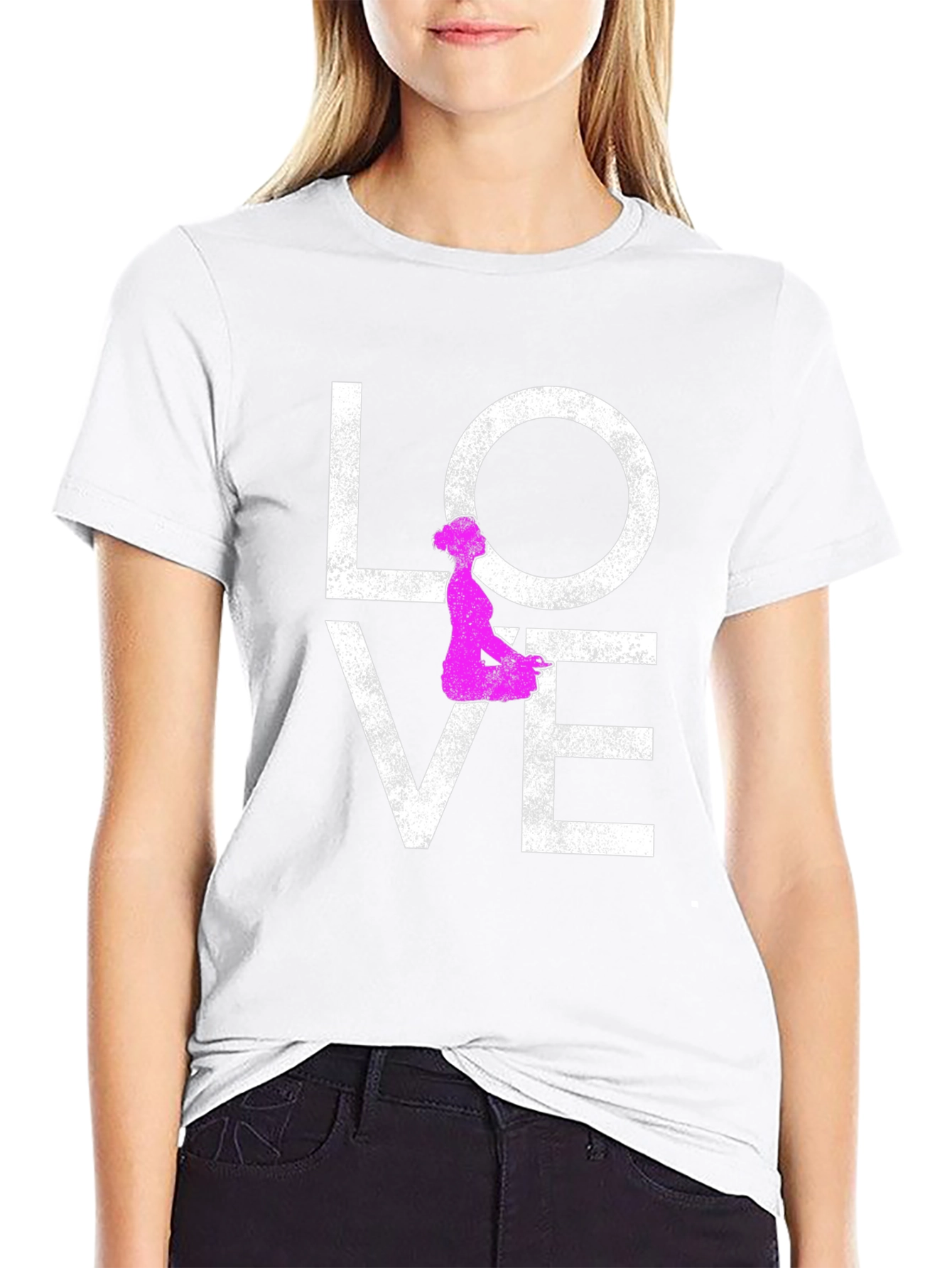 Love Yoga T-Shirt - Pink Silhouette Design