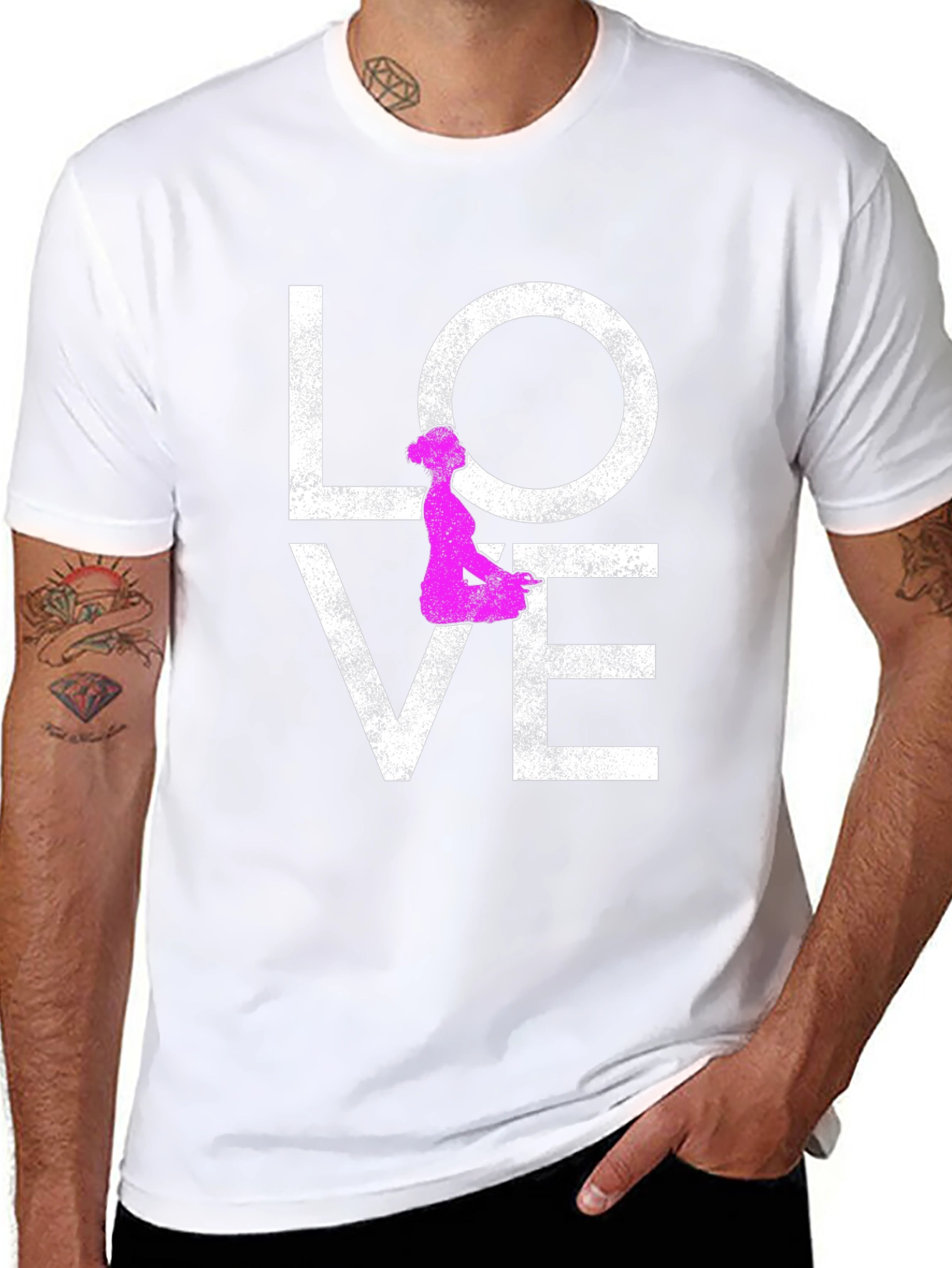 Love Yoga T-Shirt - Pink Silhouette Design