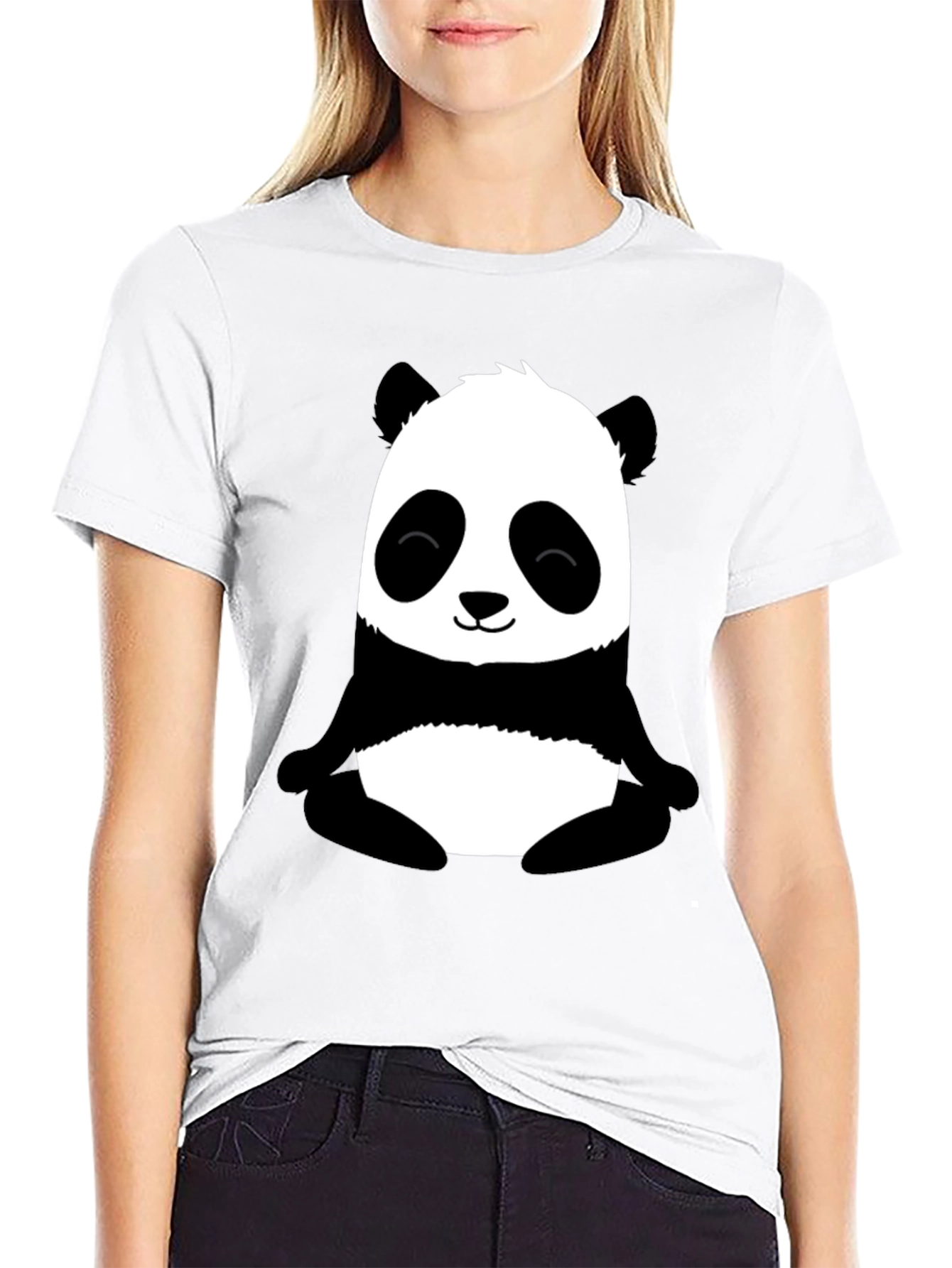 Cute Panda Graphic Print Black T-Shirt