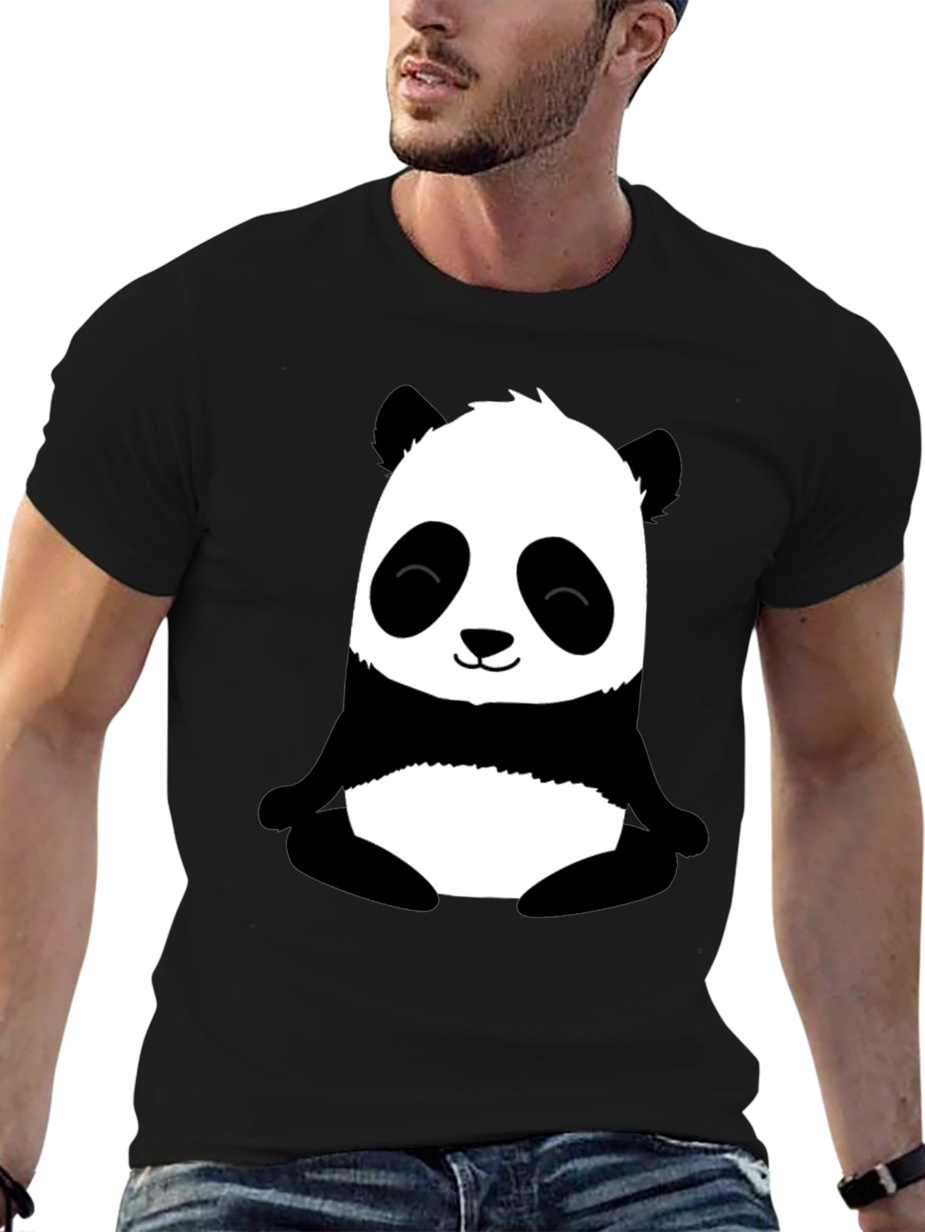 Cute Panda Graphic Print Black T-Shirt
