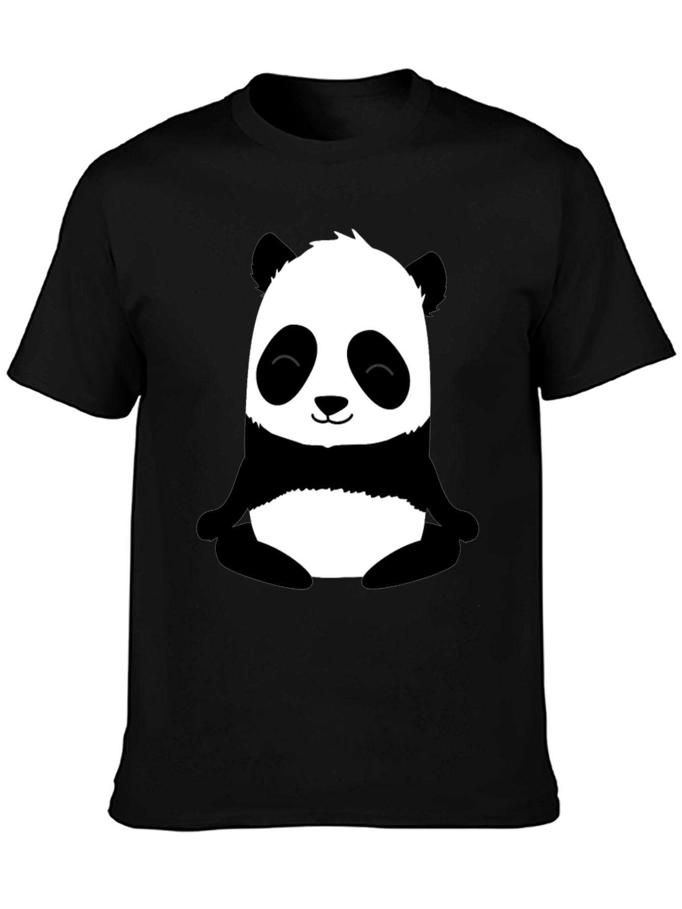 Cute Panda Graphic Print Black T-Shirt