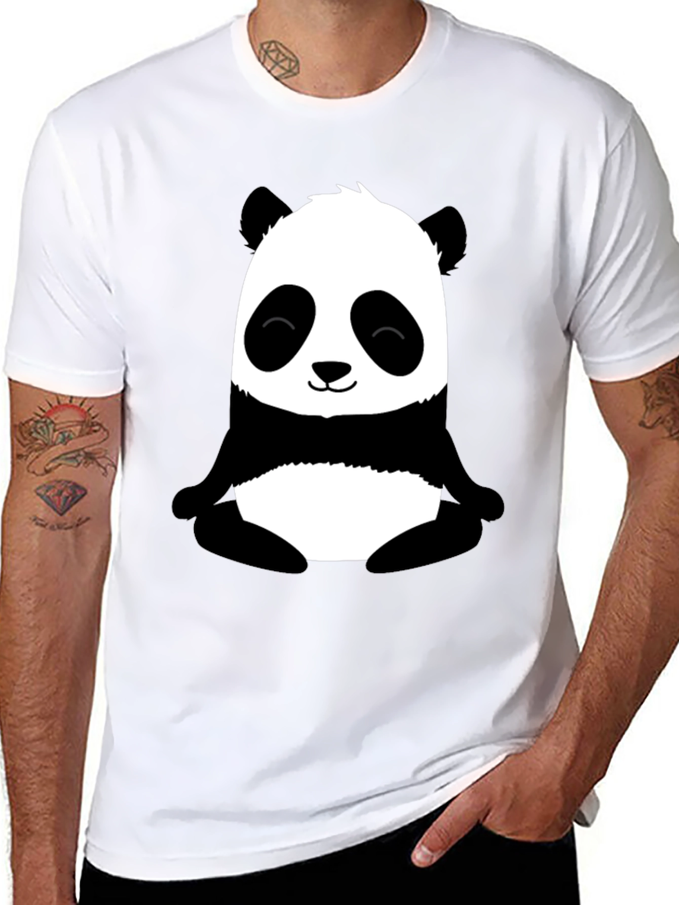 Cute Panda Graphic Print Black T-Shirt