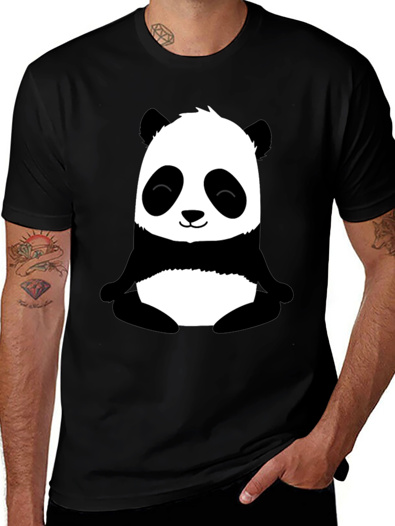 Cute Panda Graphic Print Black T-Shirt