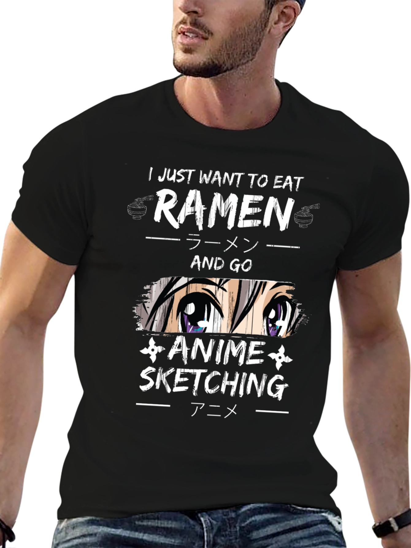 Ramen and Anime Sketching Graphic T-Shirt