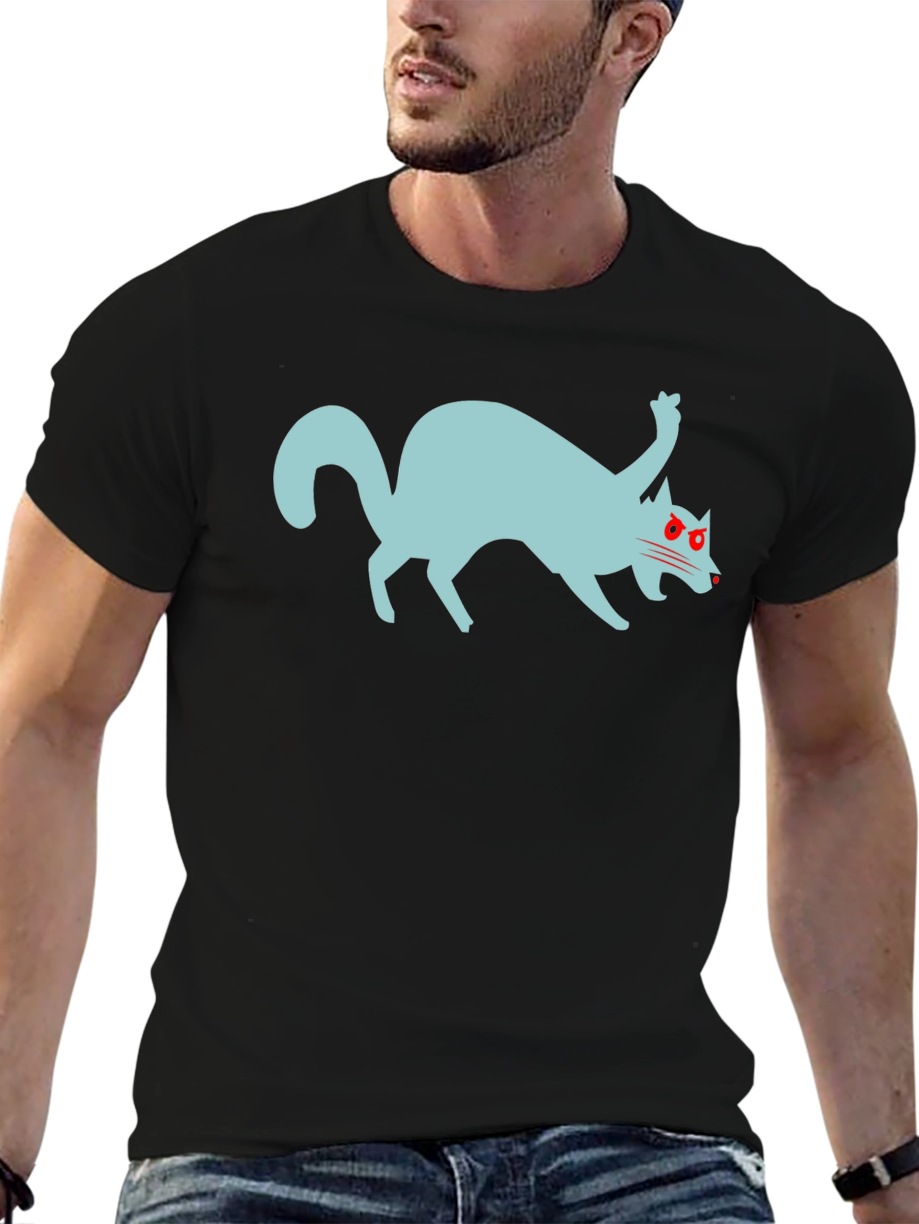 Crazy Cat Graphic Tee - Black T-Shirt