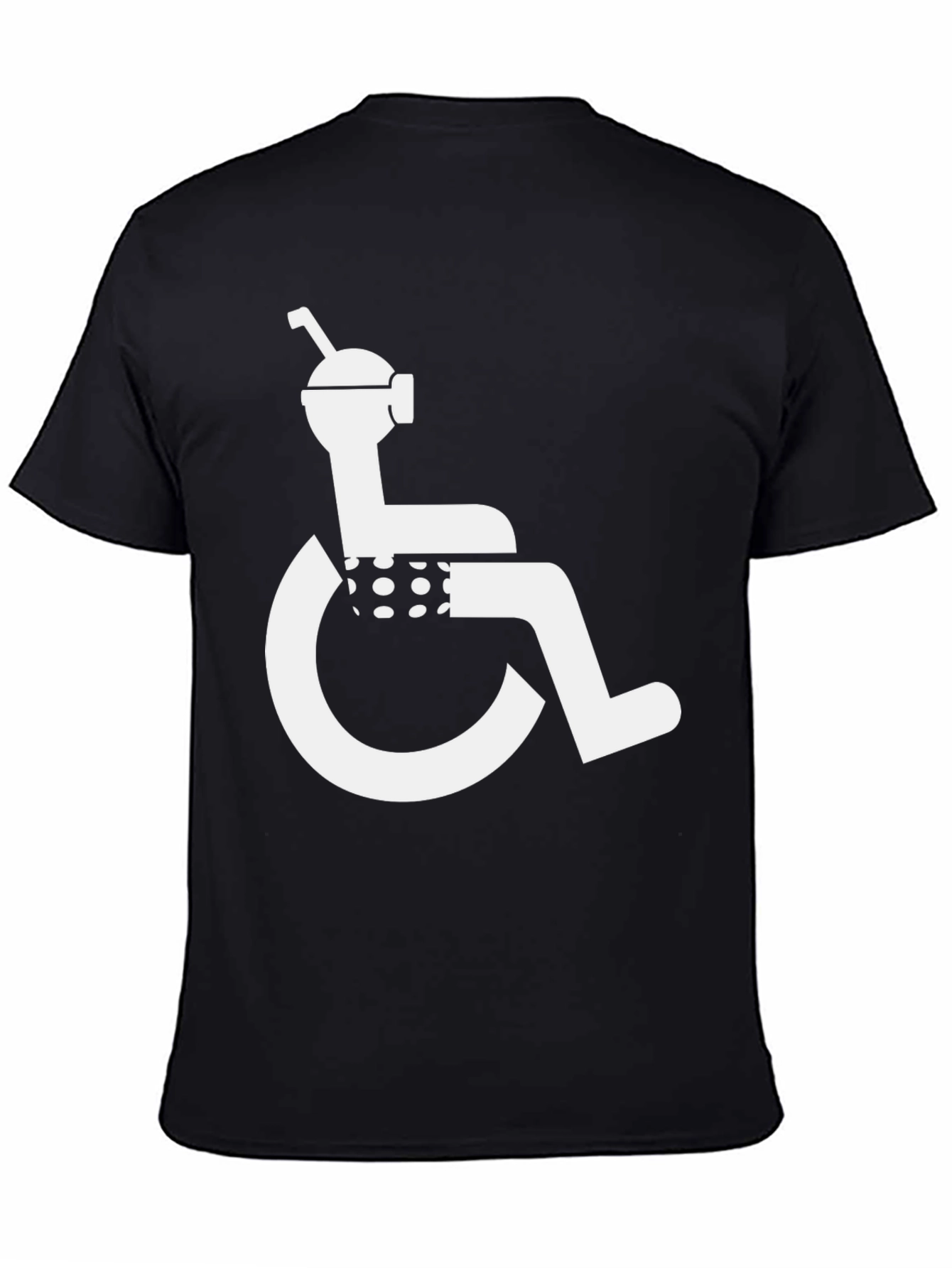 Humorous Black T-Shirt: Wheelchair Boba Tea Graphic