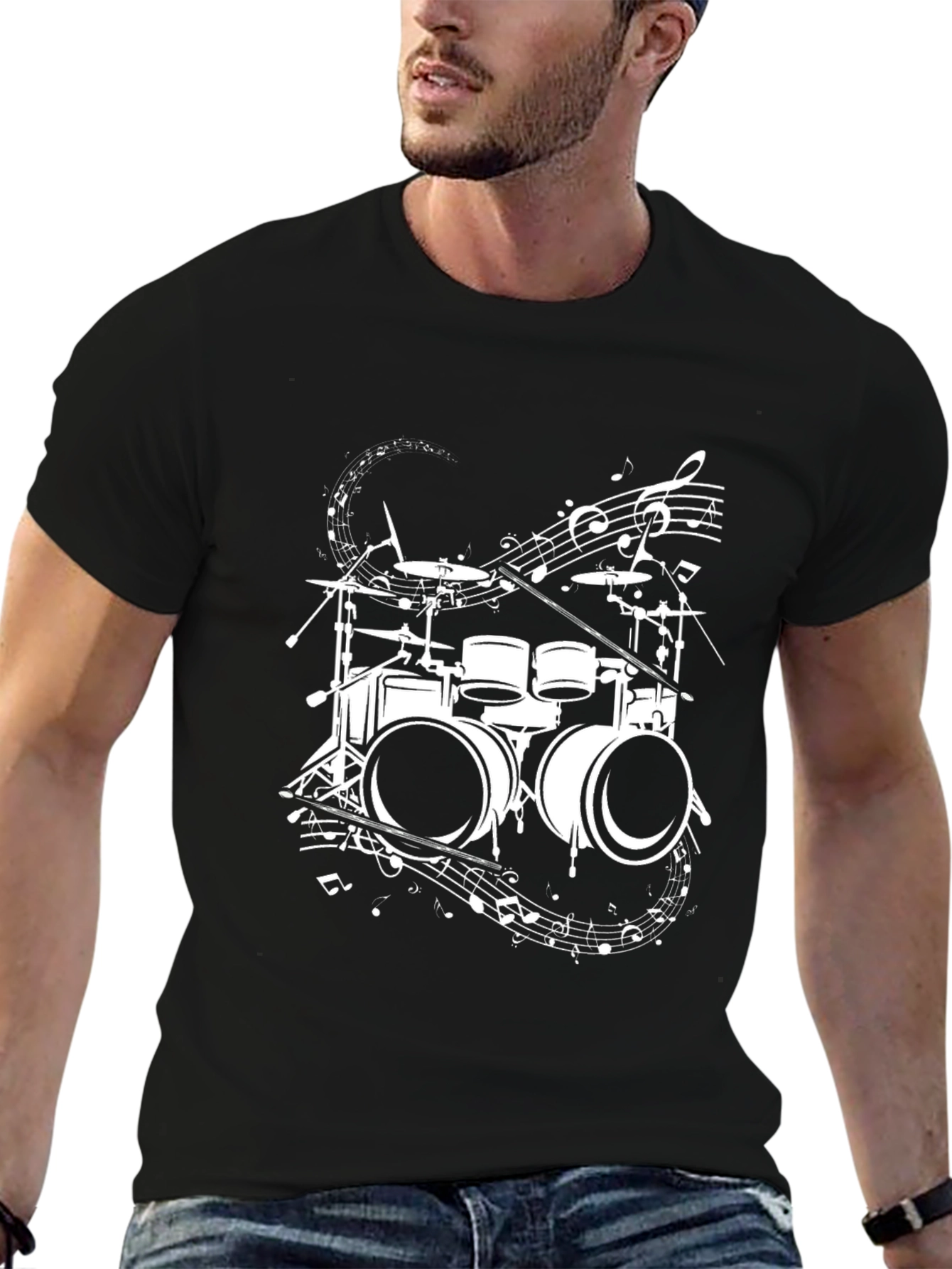 Drum Set Music Notes Graphic Tee