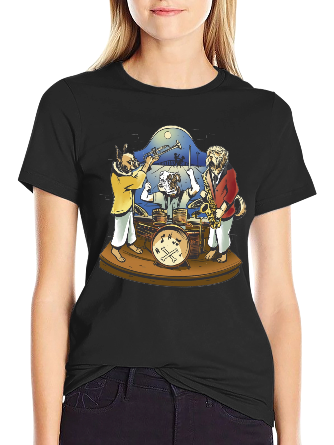 Dog Jazz Band Graphic Tee - Black