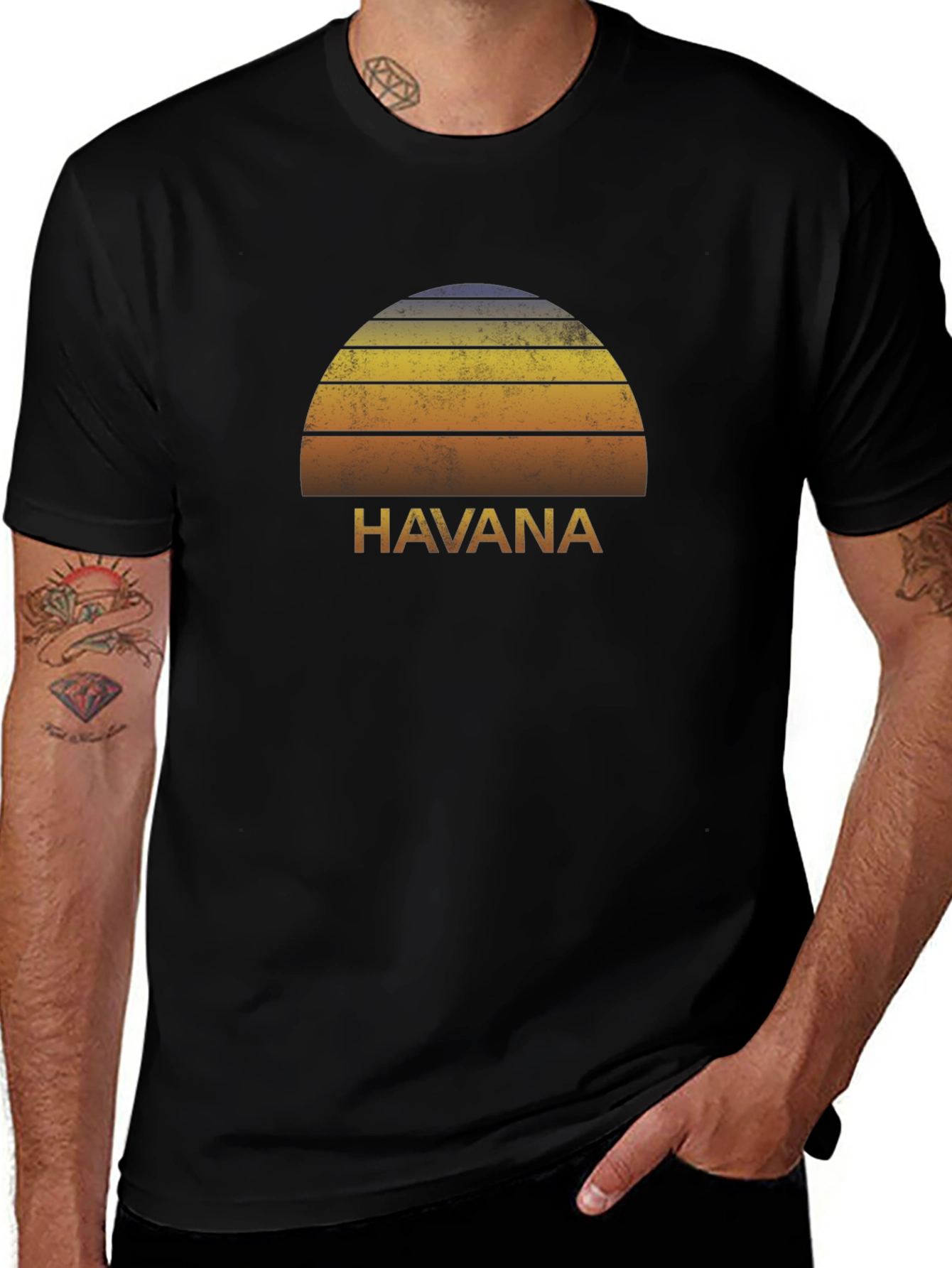 Havana Sunset Retro Graphic Tee - Black T-Shirt