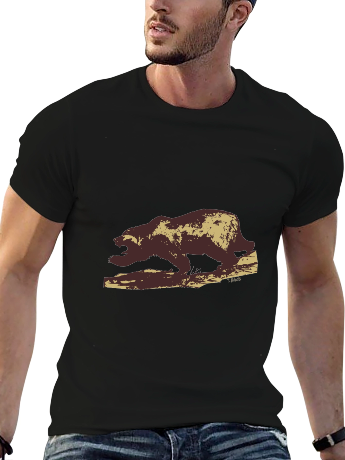 Black T-Shirt with Bear Graphic
