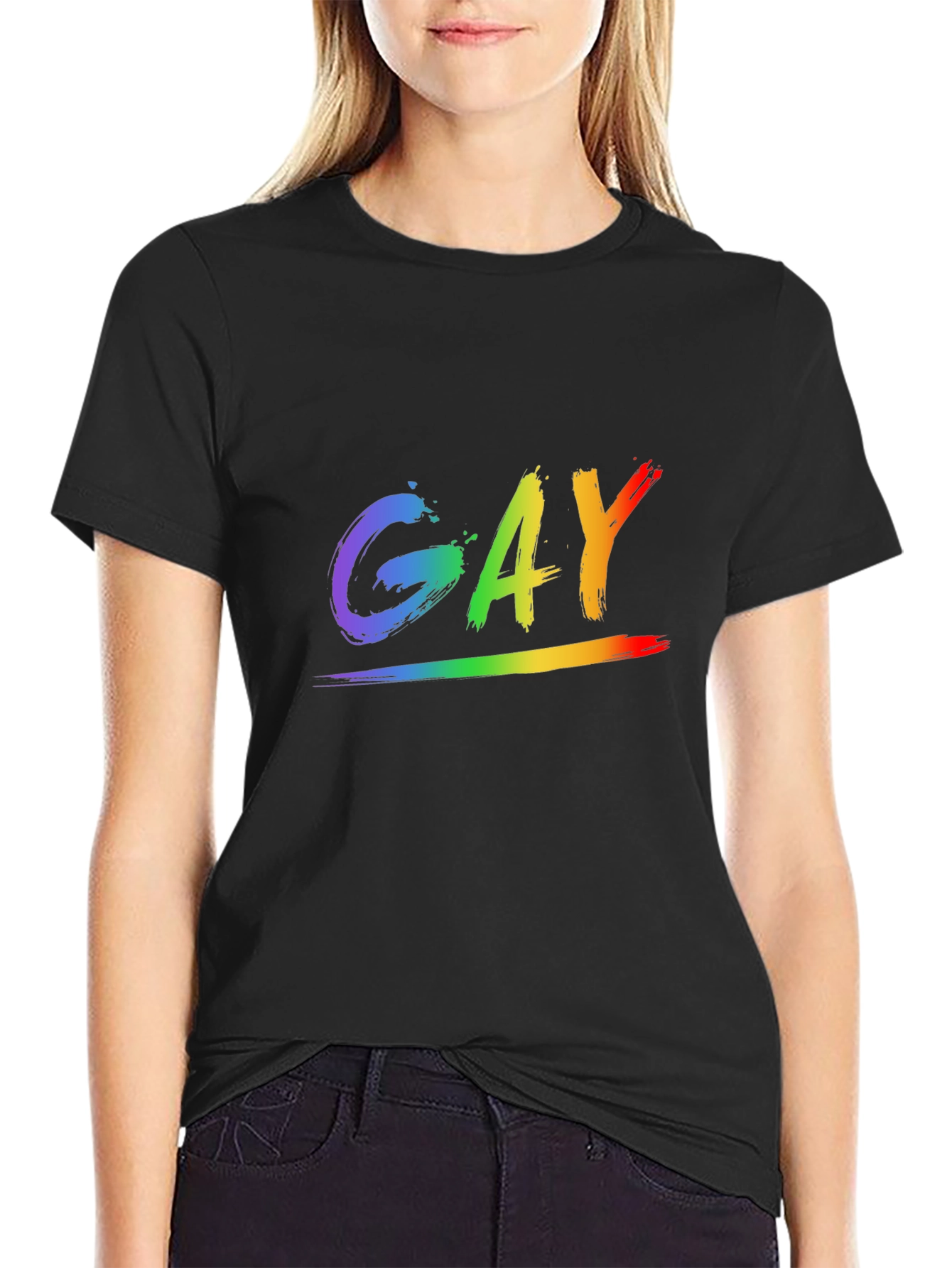 Rainbow GAY Pride Graphic Tee - Black Cotton Blend