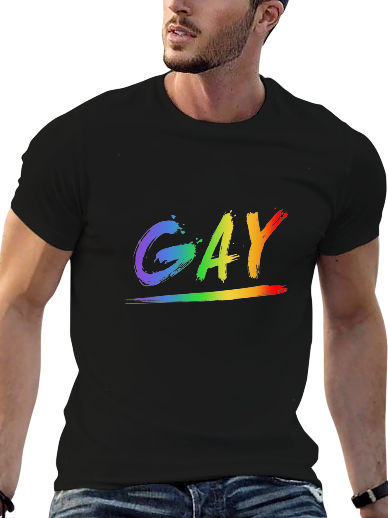 Rainbow GAY Pride Graphic Tee - Black Cotton Blend