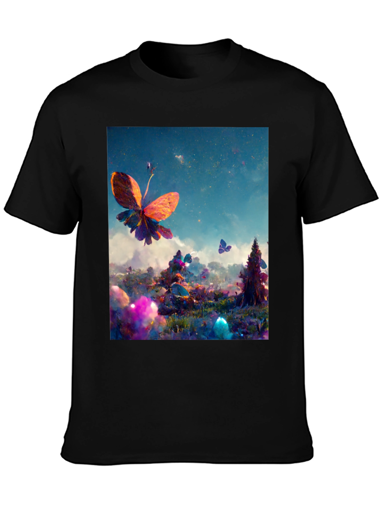 Butterfly Fantasy Graphic Tee - Black Cotton Blend