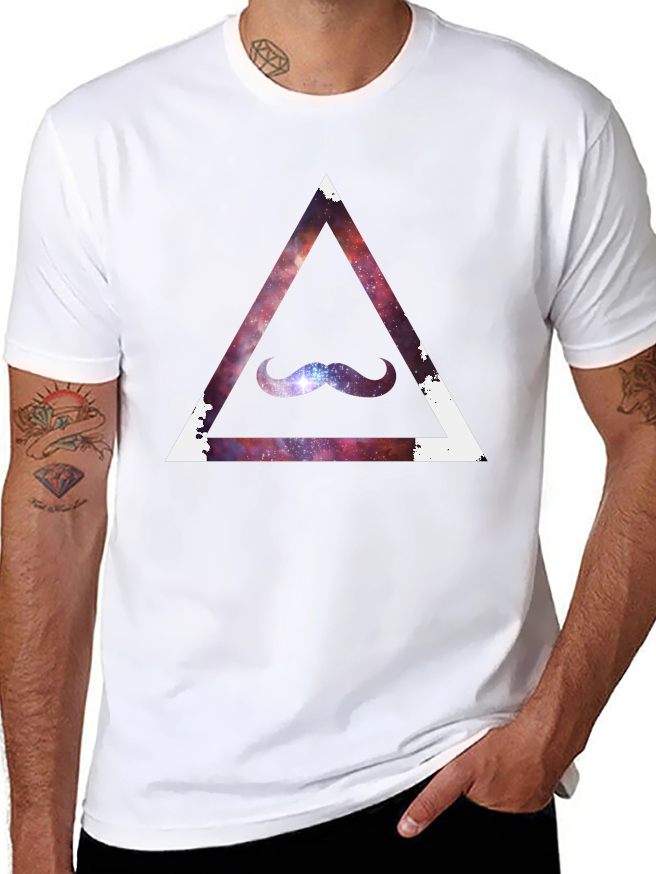 Cosmic Mustache Triangle Tee - Stylish Galaxy Graphic T-Shirt