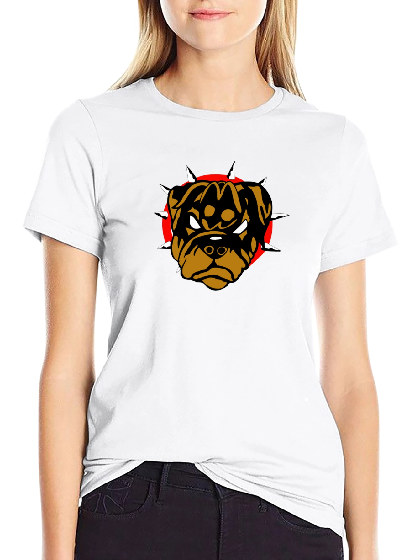 Black Graphic Tee with Rottweiler Dog Design