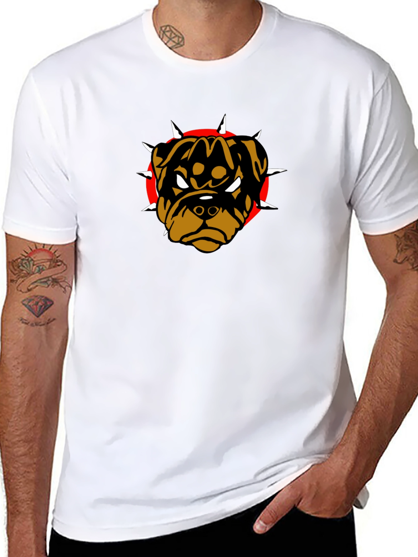 Black Graphic Tee with Rottweiler Dog Design